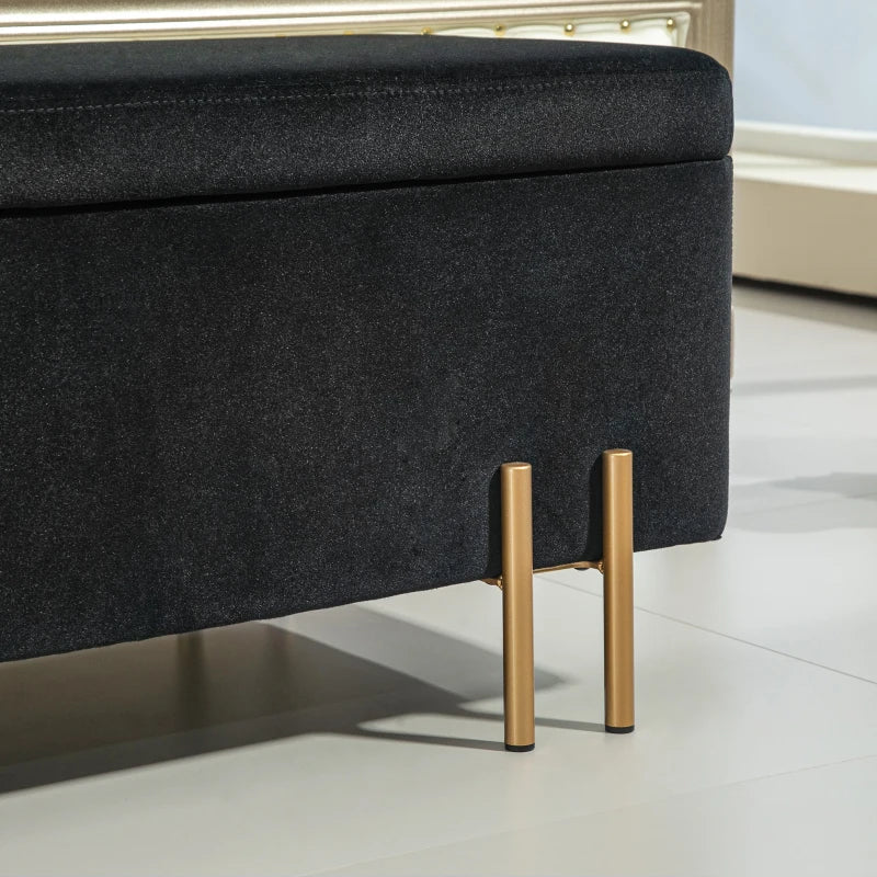 Nancy's Cinfaes Opbergbank - Bankje met Opbergruimte - Zwart - Fluweel - ± 100 x 40 x 40 cm