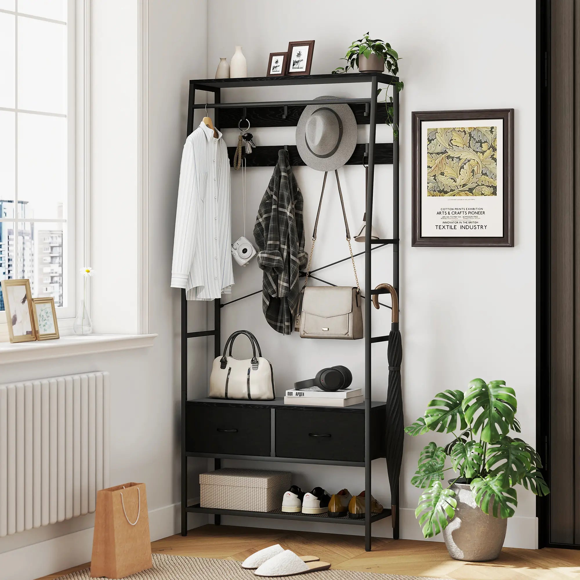 Nancy's Majano Wandgarderobe - Kledingrek - Garderobe - Schoenenrek - Zwart - Staal