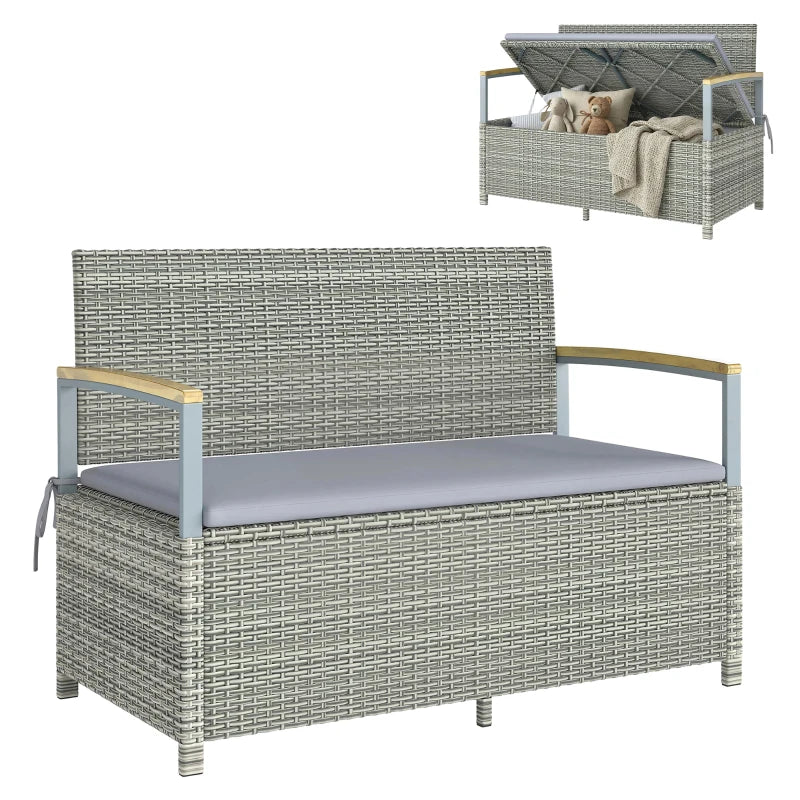 Nancy's Salorno Tuinbank - Parkbank - Bank voor buiten - Grijs / Natuurlijk hout - Rotan - ± 120 x 60 x 85 cm