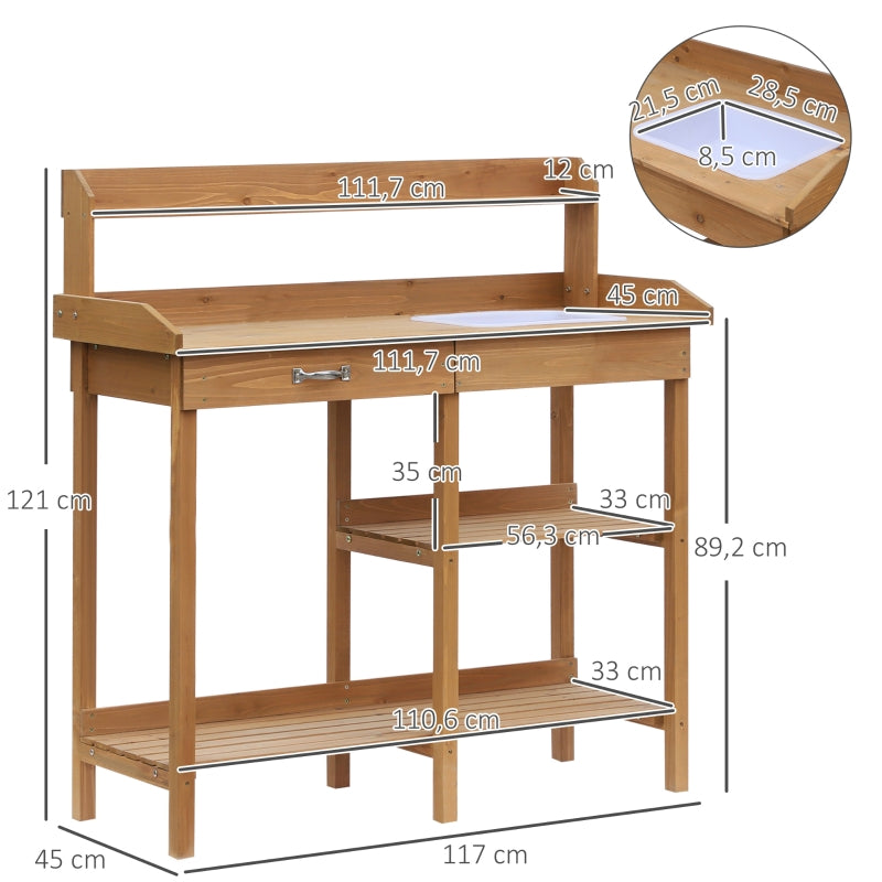 Nancy's Don Benito Planttafel - Tuinwerktafel - Werktafel - Natuurlijk - Dennenhout - ± 120 x 45 x 120 cm