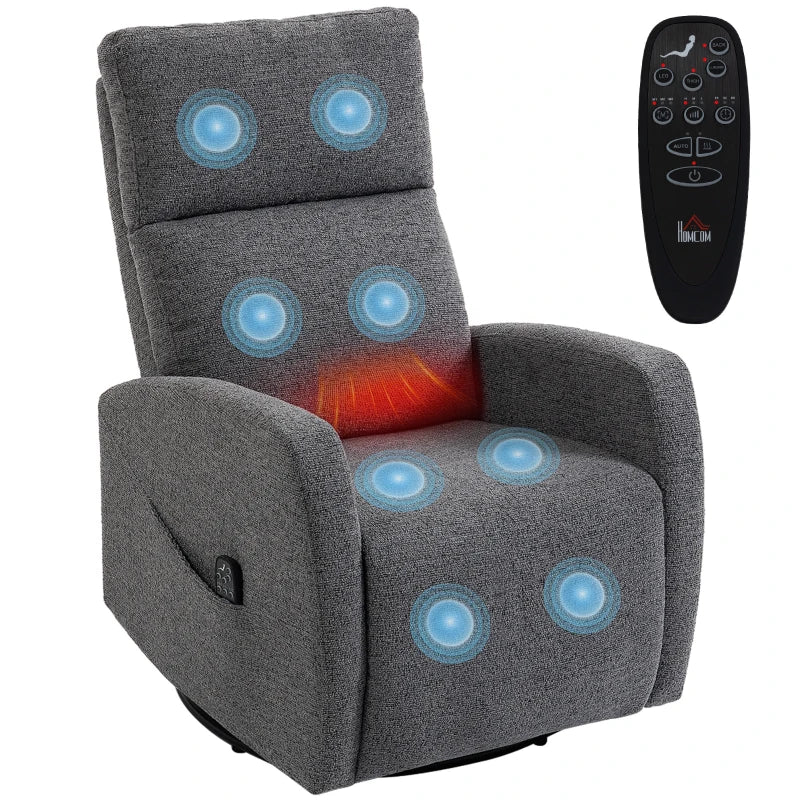 Nancy's Spiazzo Massagestoel - Relaxfauteuil - Draaibaar - Schommelfunctie - Vibratie + Warmte - Donkergrijs - Chenille