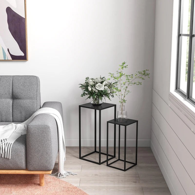 Nancy's Pinheiro Plantenrek - Plantenstandaard - Bloemenrek - Set van 2 - Zwart - Staal