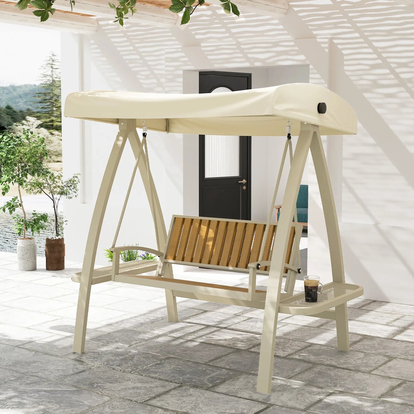 Nancy's Gaverina Schommelbank - Hollywoodschommel - Tuinschommel - Beige - 200 x 120 x 190 cm