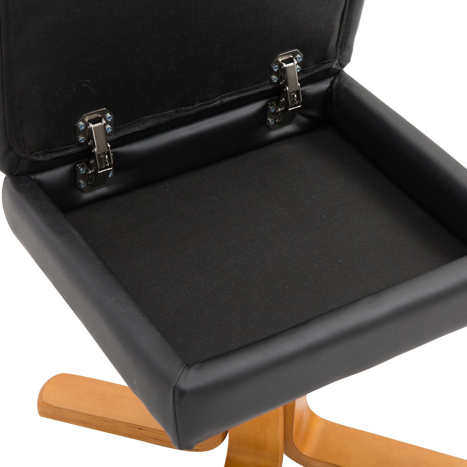 Nancy's Richmond Relaxfauteuil - Voetensteun - Voetenbank - Kunstleer - Massief Hout - Ligfunctie - 80 x 86 x 99 cm - Zwart