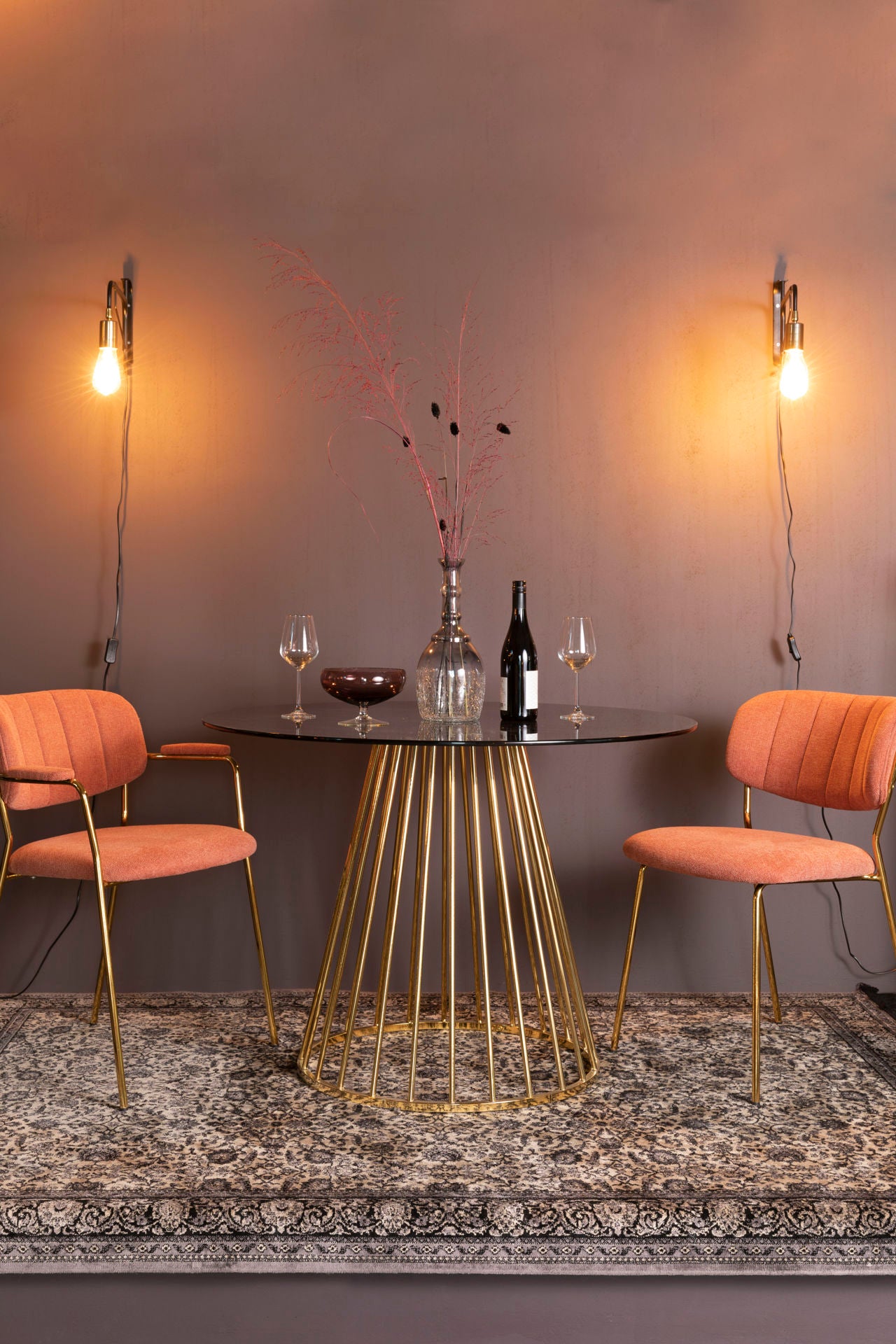 Nancy's Gering Eettafel - Eetkamertafel - Keukentafel - Goud - Glas / Staal - ± Ø 105 x 75 cm