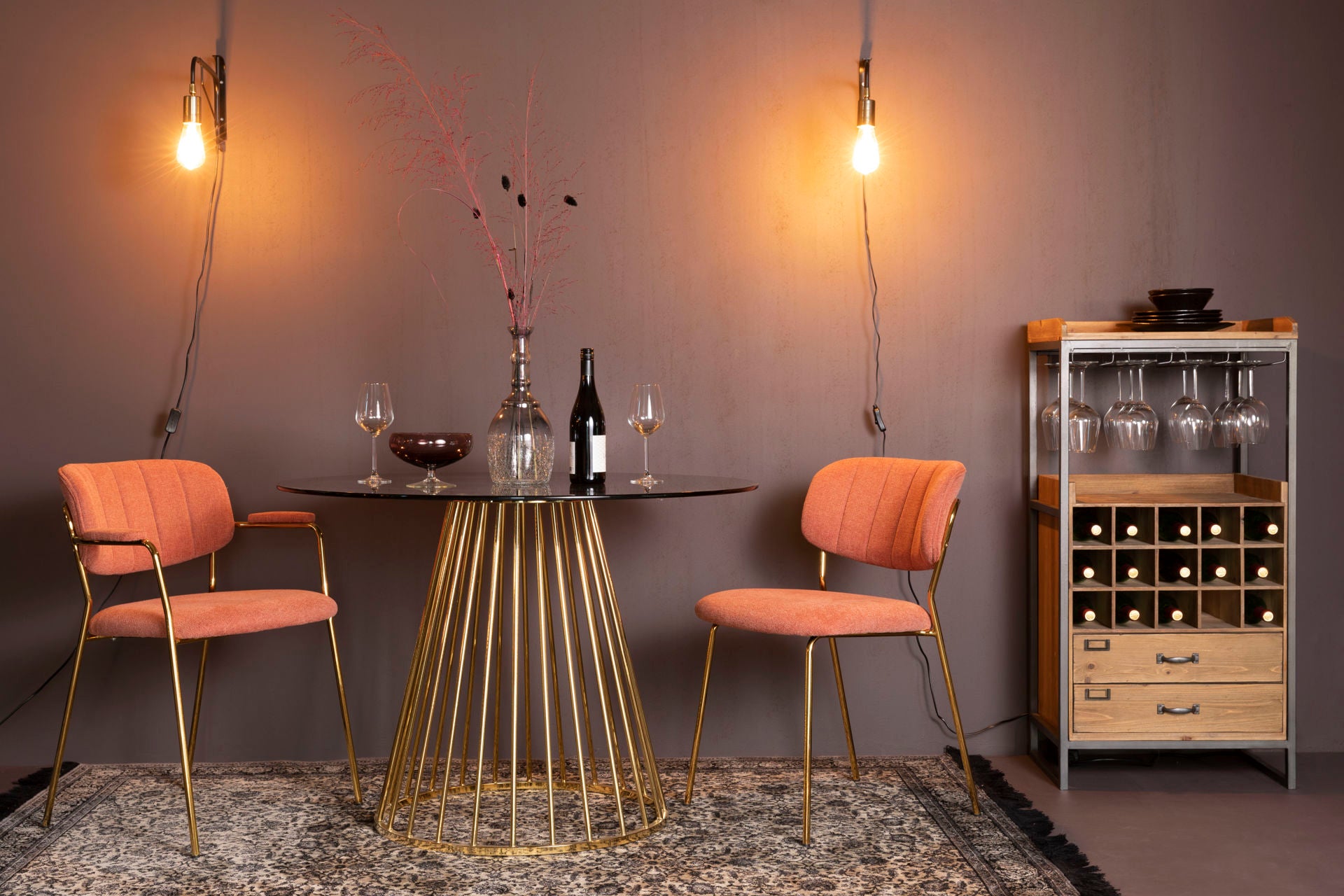 Nancy's Gering Dining Table - Dining Room Table - Kitchen Table - Gold - Glass / Steel - ± Ø 105 x 75 cm
