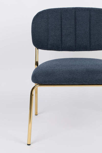 Nancy's Kalaoa Lounge Chair - Industrieel - Donkerblauw- Polyester, Multiplex, Staal - 60 cm x 56 cm x 68 cm