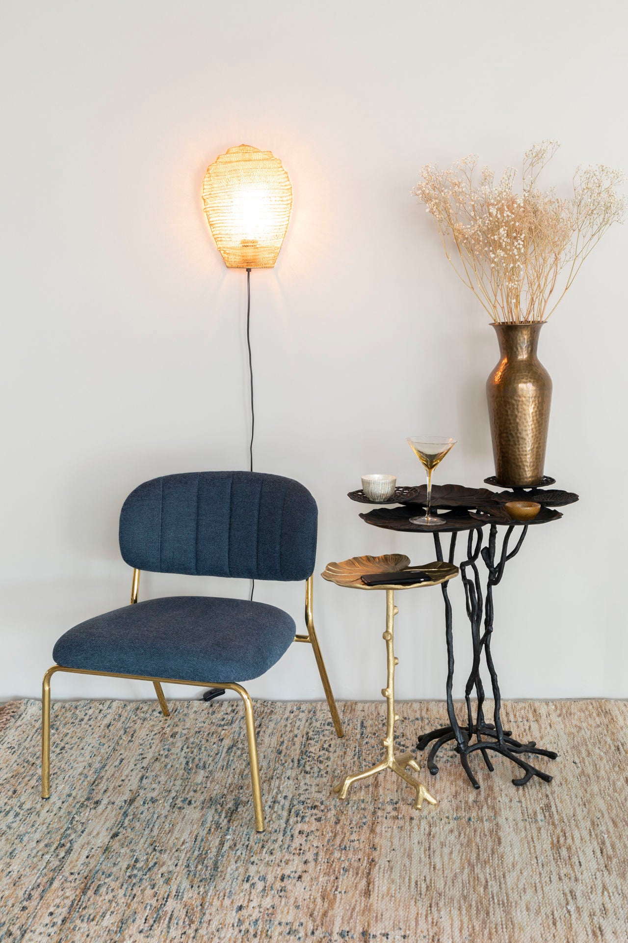 Nancy's Kalaoa Lounge Chair - Industrieel - Donkerblauw- Polyester, Multiplex, Staal - 60 cm x 56 cm x 68 cm