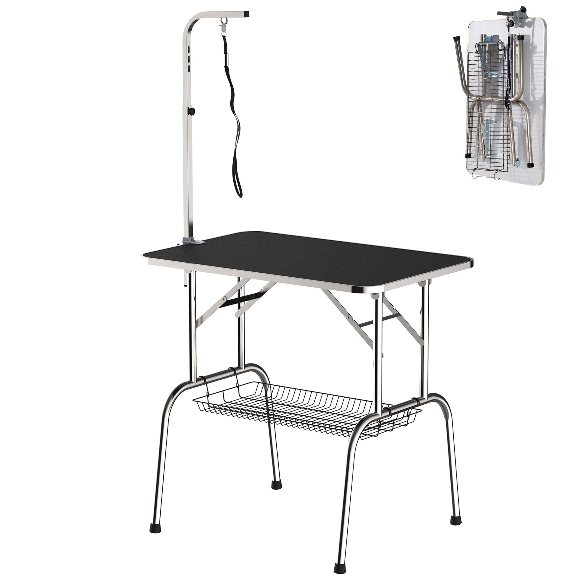 Nancy's The Hill Table de toilettage, Table de rasage, Table de toilettage pour chien pliable en hauteur réglable en acier inoxydable