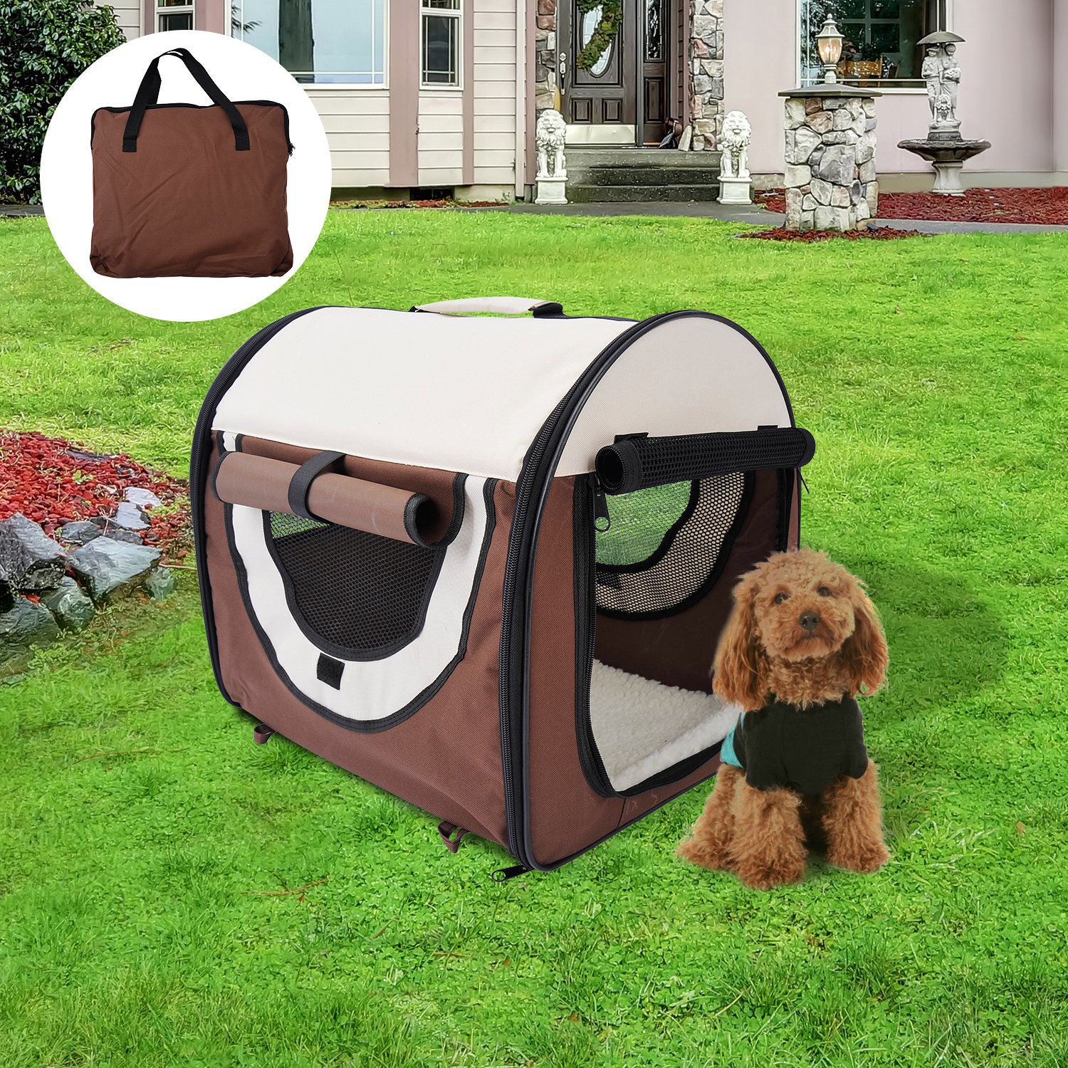 Nancy's Welch Town Opvouwbare Hondentransportbox - Bruin - Stof, Pvc, Staal - 24,02 cm x 18,11 cm x 20,08 cm