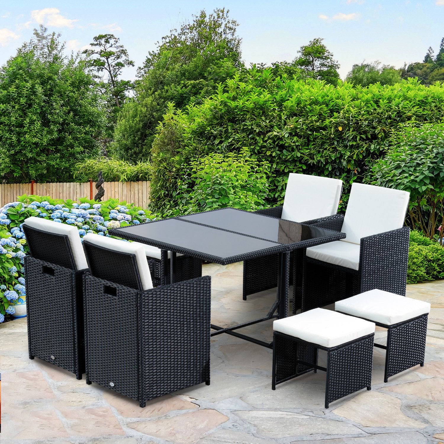 Nancy's Alexanders Polyrattan Dining Set - Zwart - Polyrattan, Polyester, Metaal - 42,91 cm x 42,91 cm x 28,34 cm