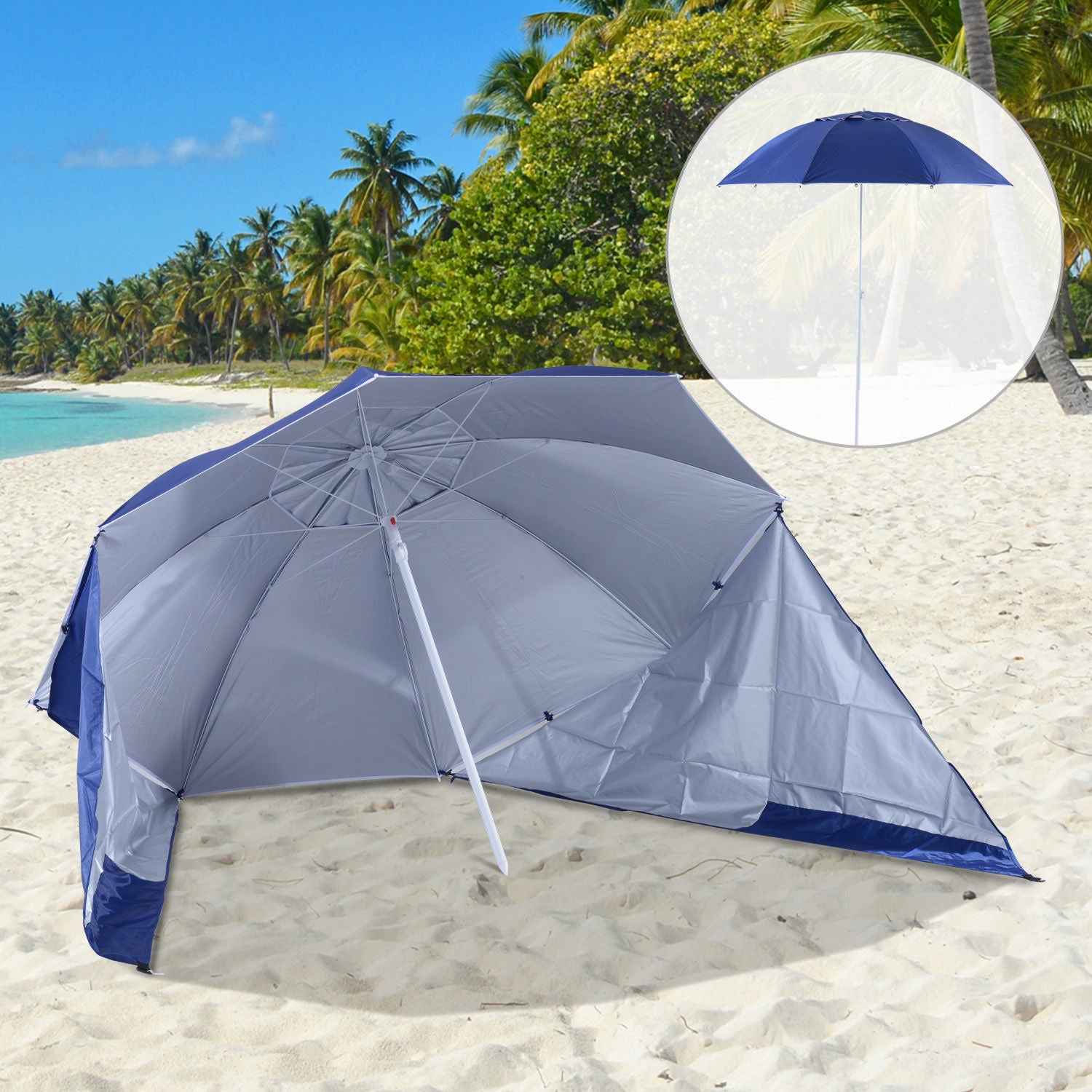 Nancy's Bracilete Parasol Parasol - Blauw, Wit - Metaal, Polyester - 82,68 cm x 78,74 cm x 49,21 cm