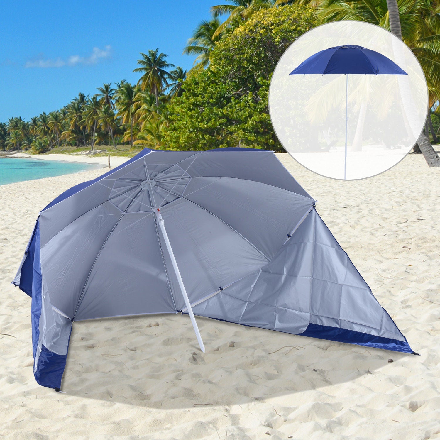 Nancy's Bracilete Parasol Met Parasolstok - Zonnescherm -  Blauw, Wit - Ø 210 cm