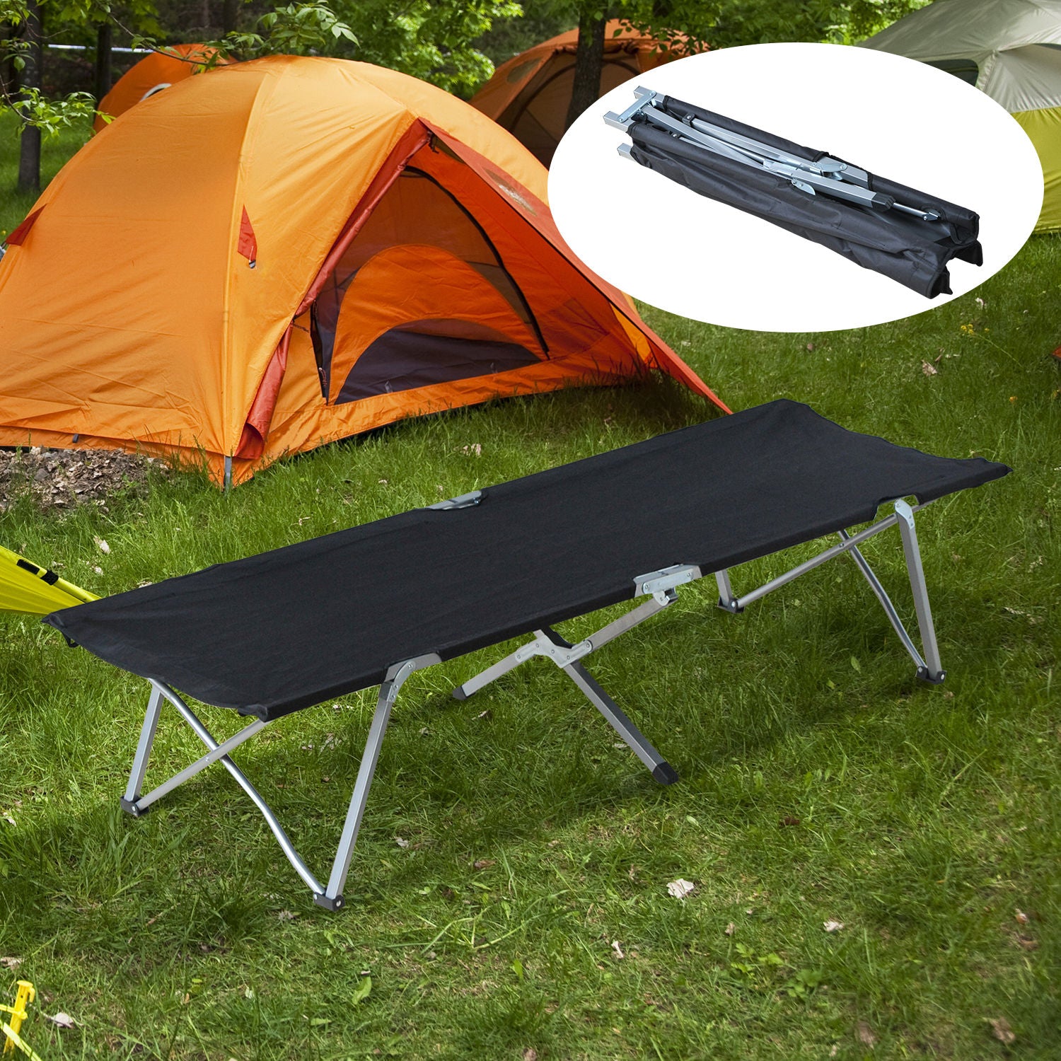Lit de camp Nancy's Chan Pond - Noir, Argent - Métal, Oxford - 75,98 cm x 25,19 cm x 15,74 cm