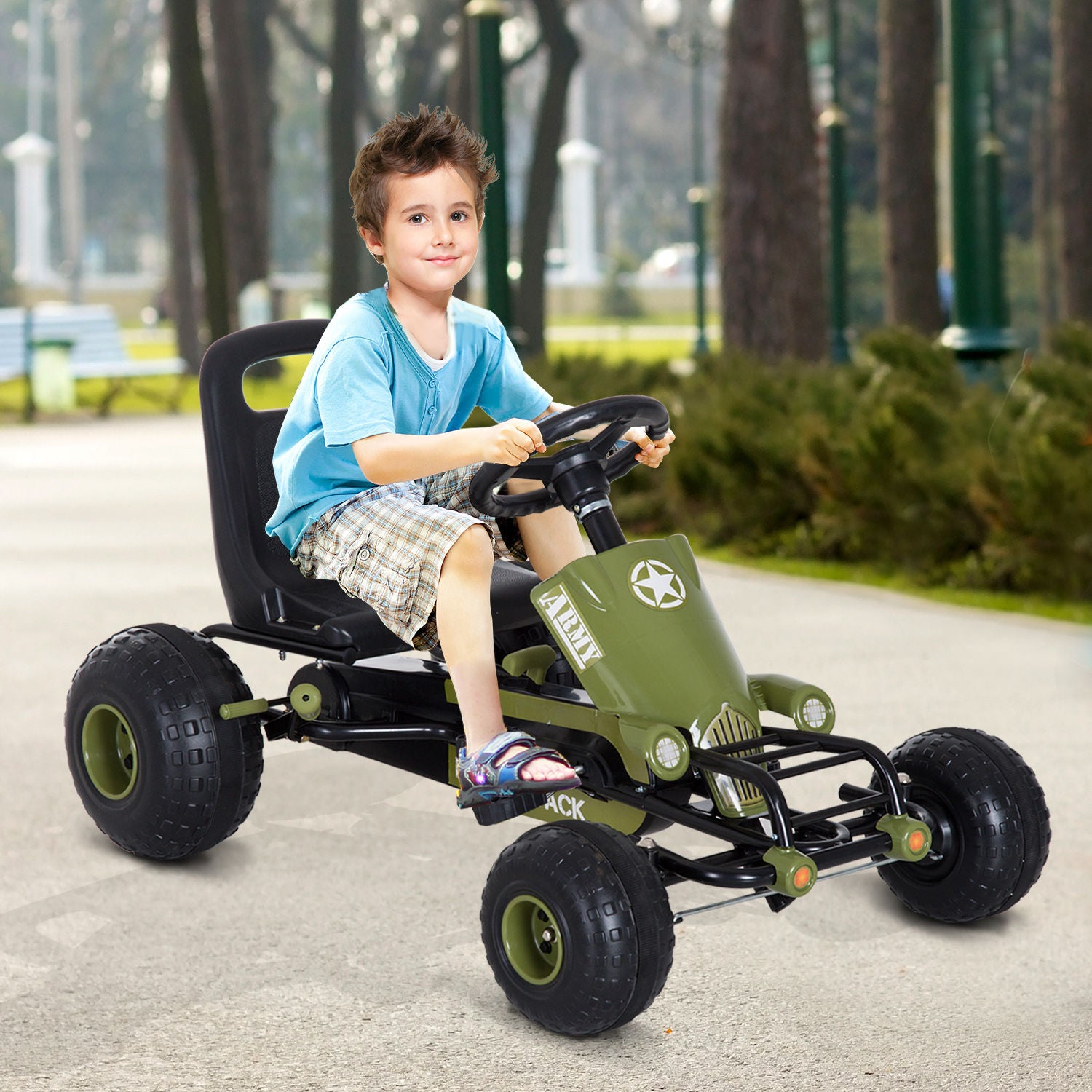 Nancy's Double Run Go-kart army version - Green - L99 x W65 x H56cm
