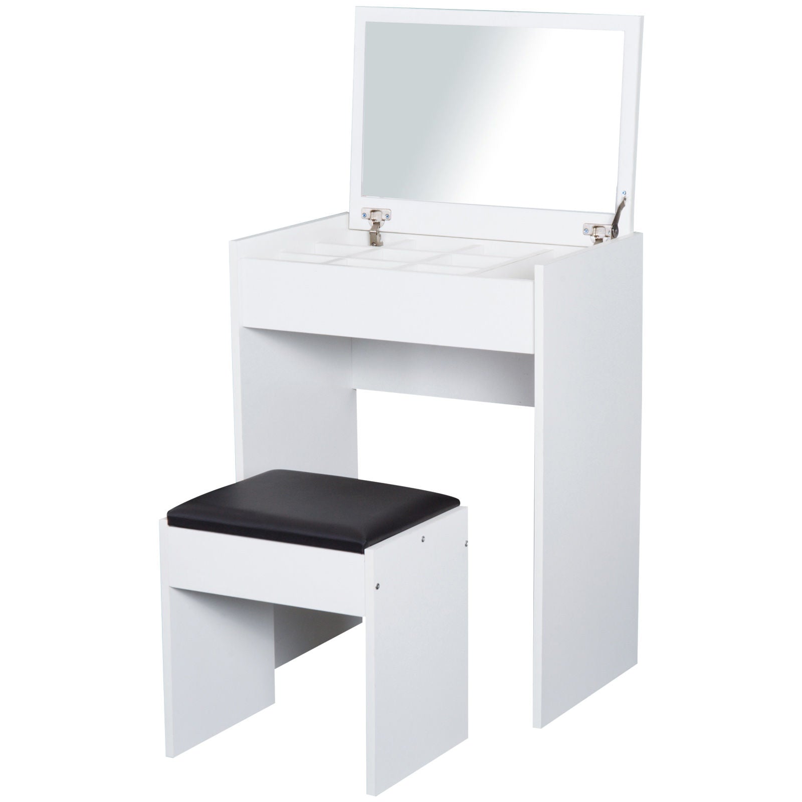Nancy's Drill Camp Cosmetische Tafel met Kruk - Wit, Zwart - Spaanplaat, Synthethic - 15,82 cm x 23,7 cm x 31,1 cm