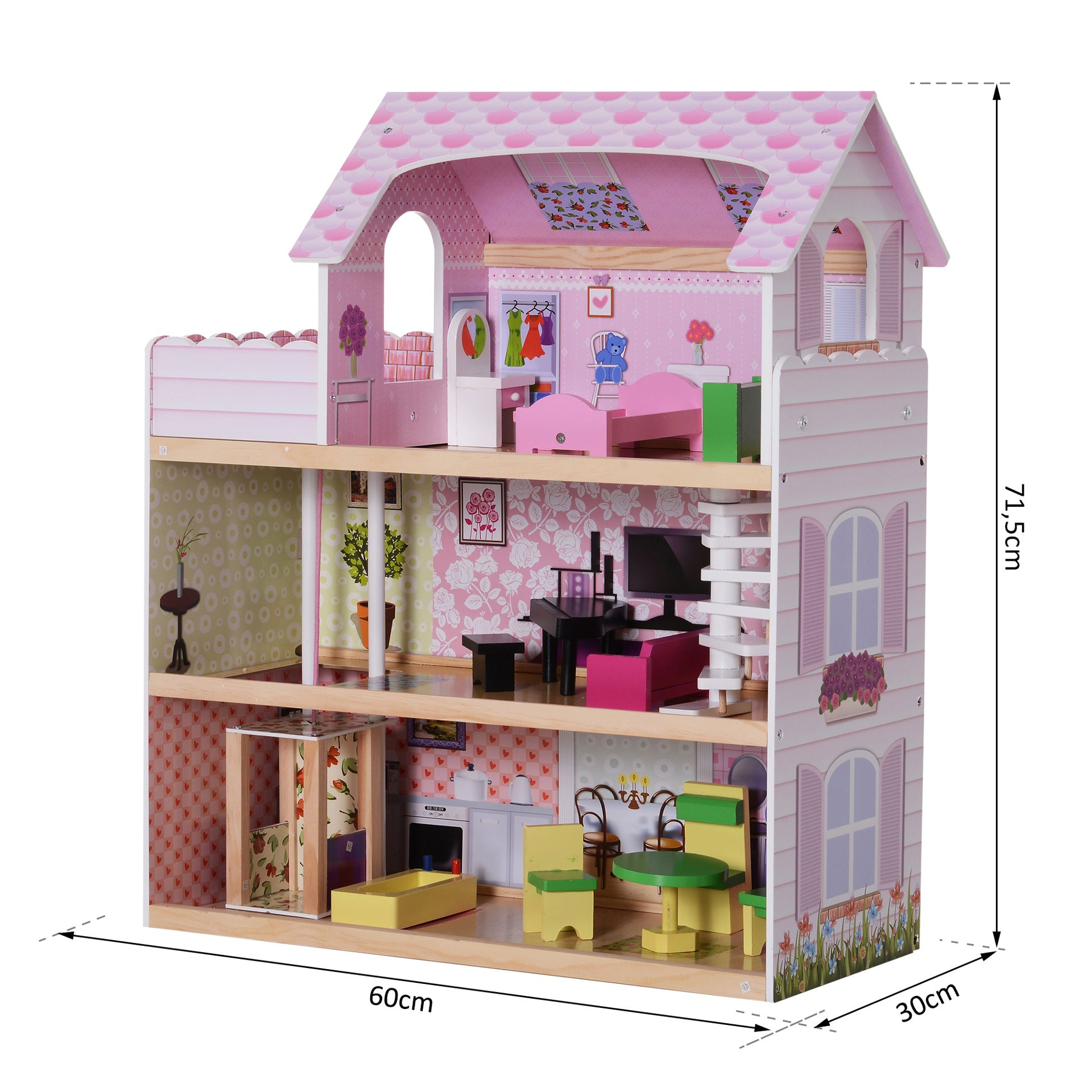 Nancy's Ellen Cut Dollhouse - Roze - Pinewood - 23,62 cm x 11,81 cm x 28,14 cm