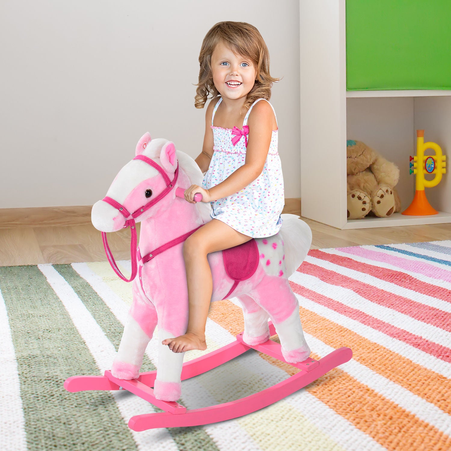 Cheval à bascule pour enfants Nancy's Fireburn - Rose - Peluche, Peuplier - 29,13 cm x 11 024 cm x 25,59 cm