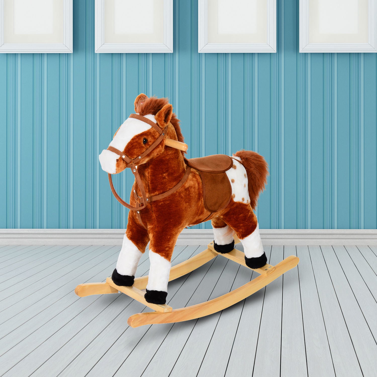 Cheval à Bascule Nancy's Fly Range - Marron - Peluche, Peuplier -L74 x L28 x H65 cm