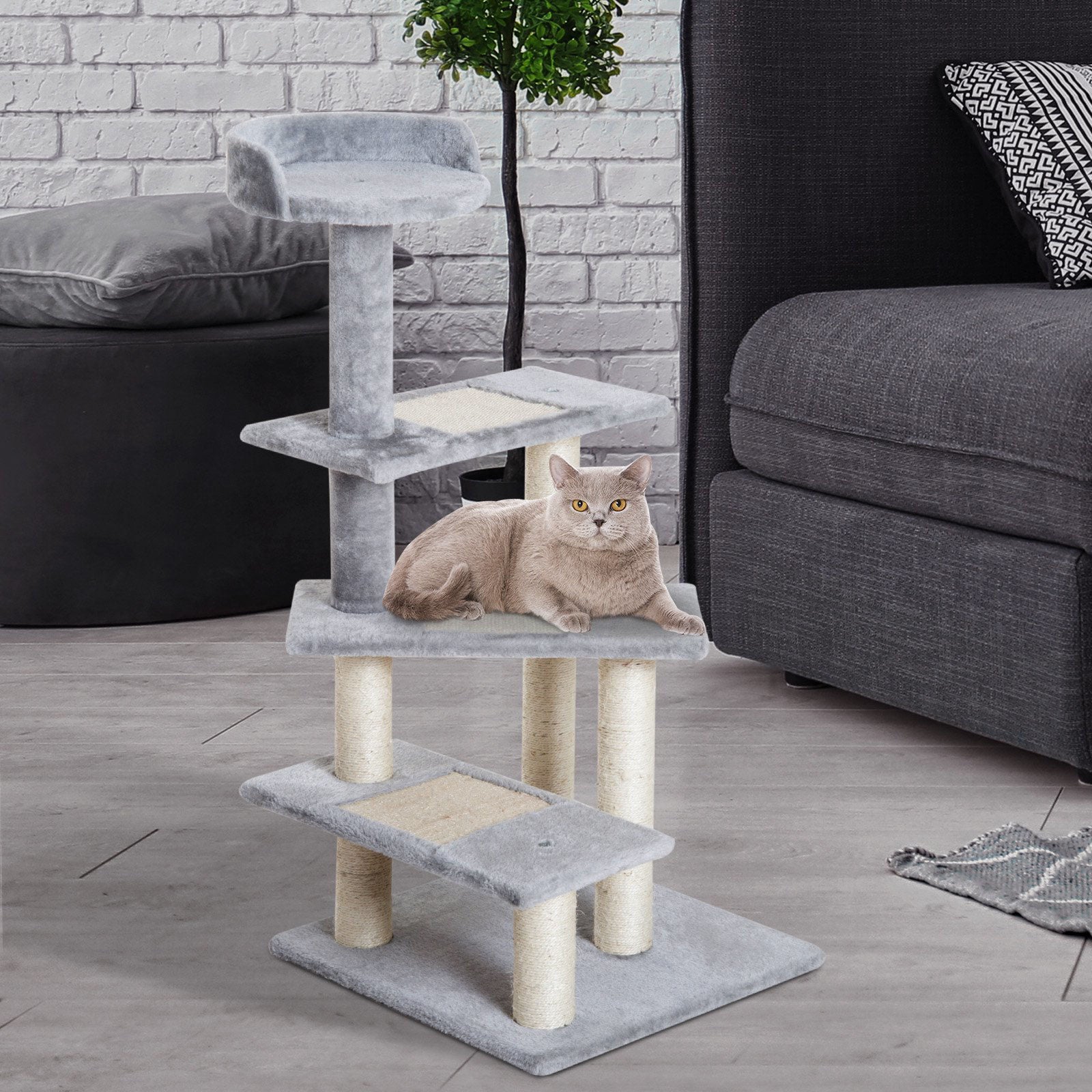 Nancy's Gallon Scratching Post - Climbing Tree - Plush - Beige / Gray - ± 50 x 50 x 100 cm