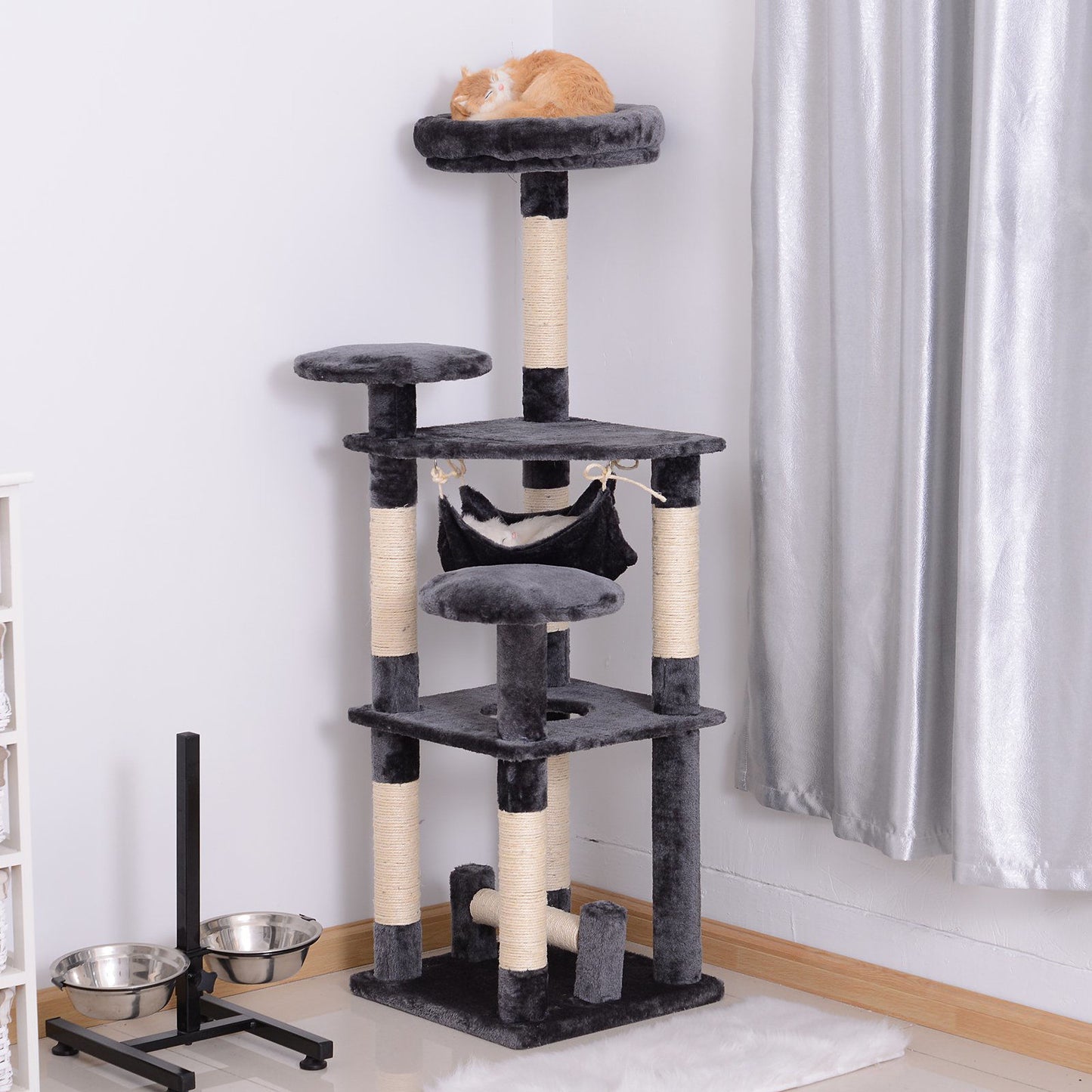 Nancy's Gorge One Krabpaal Kattenboom - Grijs - Spaanplaat, Vezel, Pluche - 15,74 cm x 15,74 cm x 51,96 cm