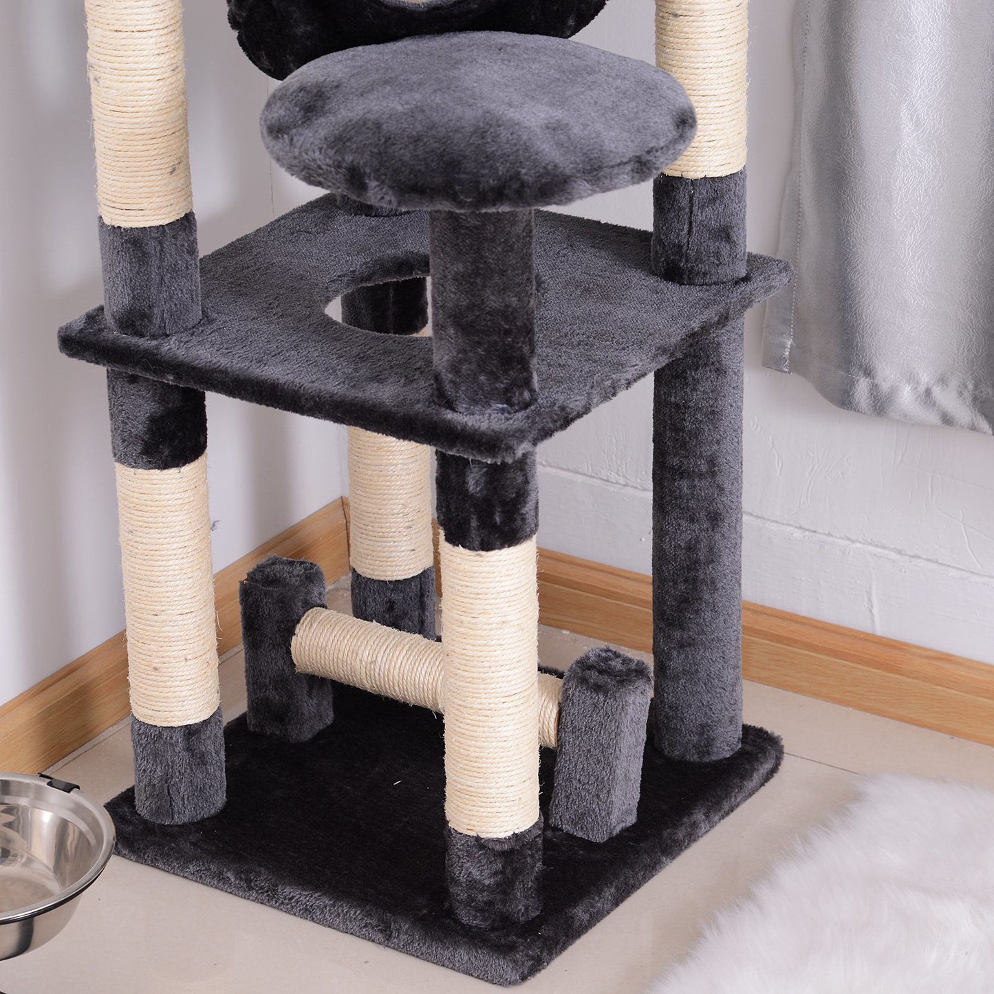 Nancy's Gorge One Krabpaal Kattenboom - Grijs - Spaanplaat, Vezel, Pluche - 15,74 cm x 15,74 cm x 51,96 cm