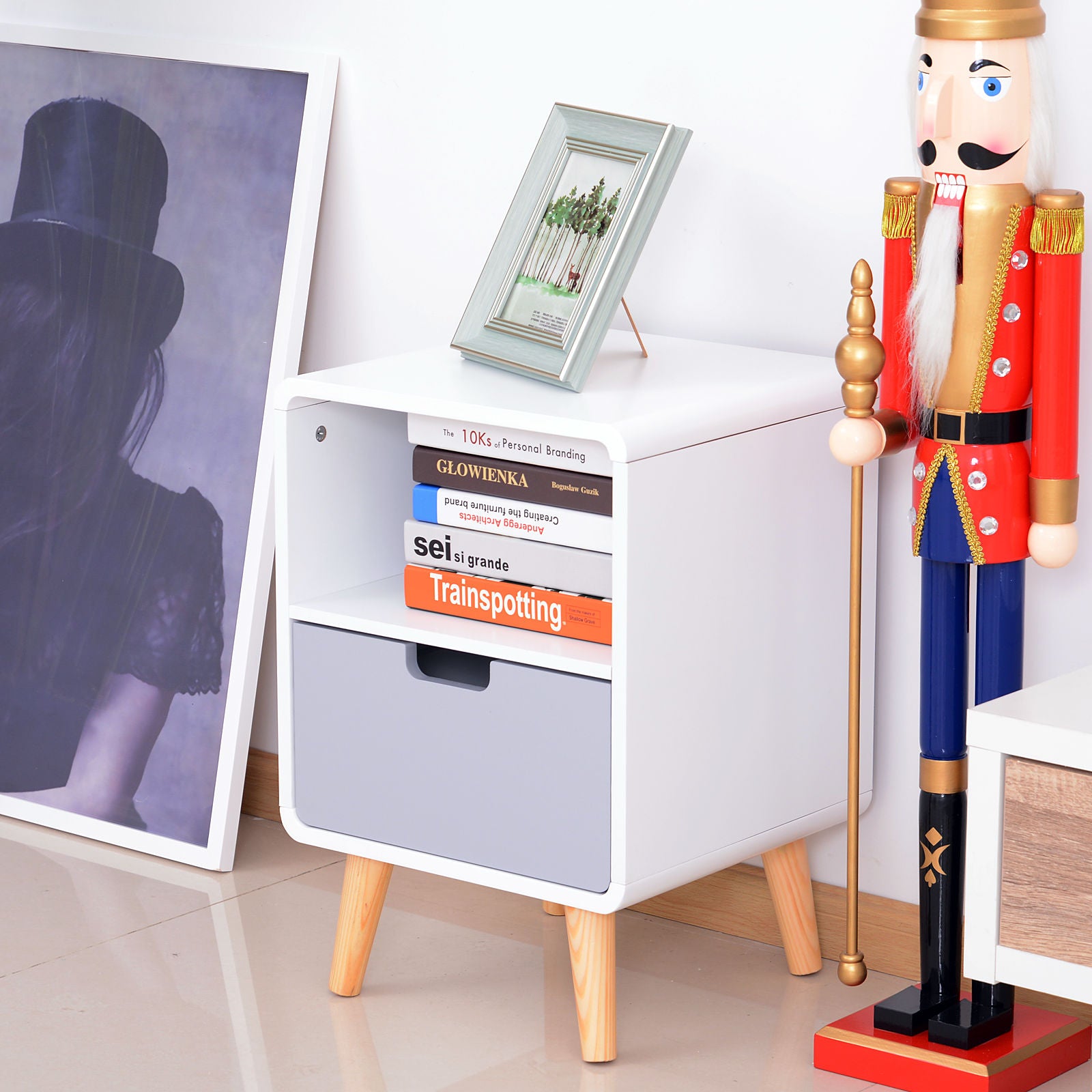 Table de chevet Nancy's Grace Bank - Blanc, Gris - Bois manufacturé, Bois - 15,74 cm x 14,96 cm x 22,83 cm