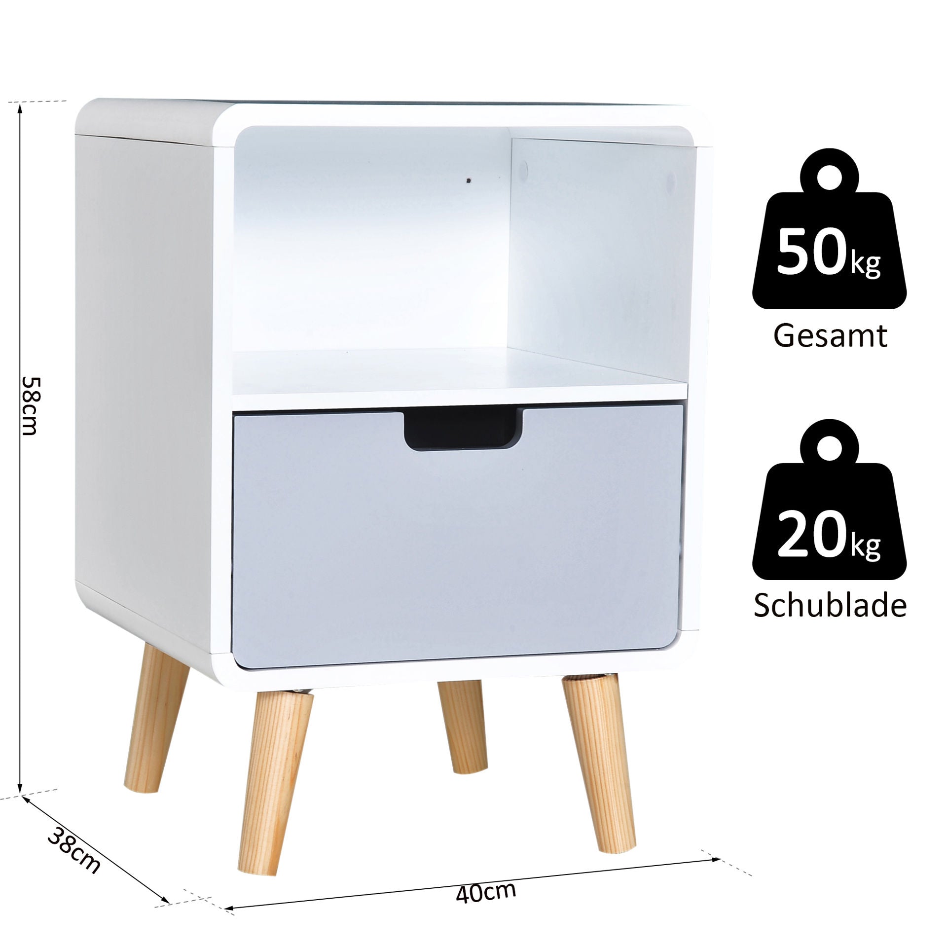 Table de chevet Nancy's Grace Bank - Blanc, Gris - Bois manufacturé, Bois - 15,74 cm x 14,96 cm x 22,83 cm