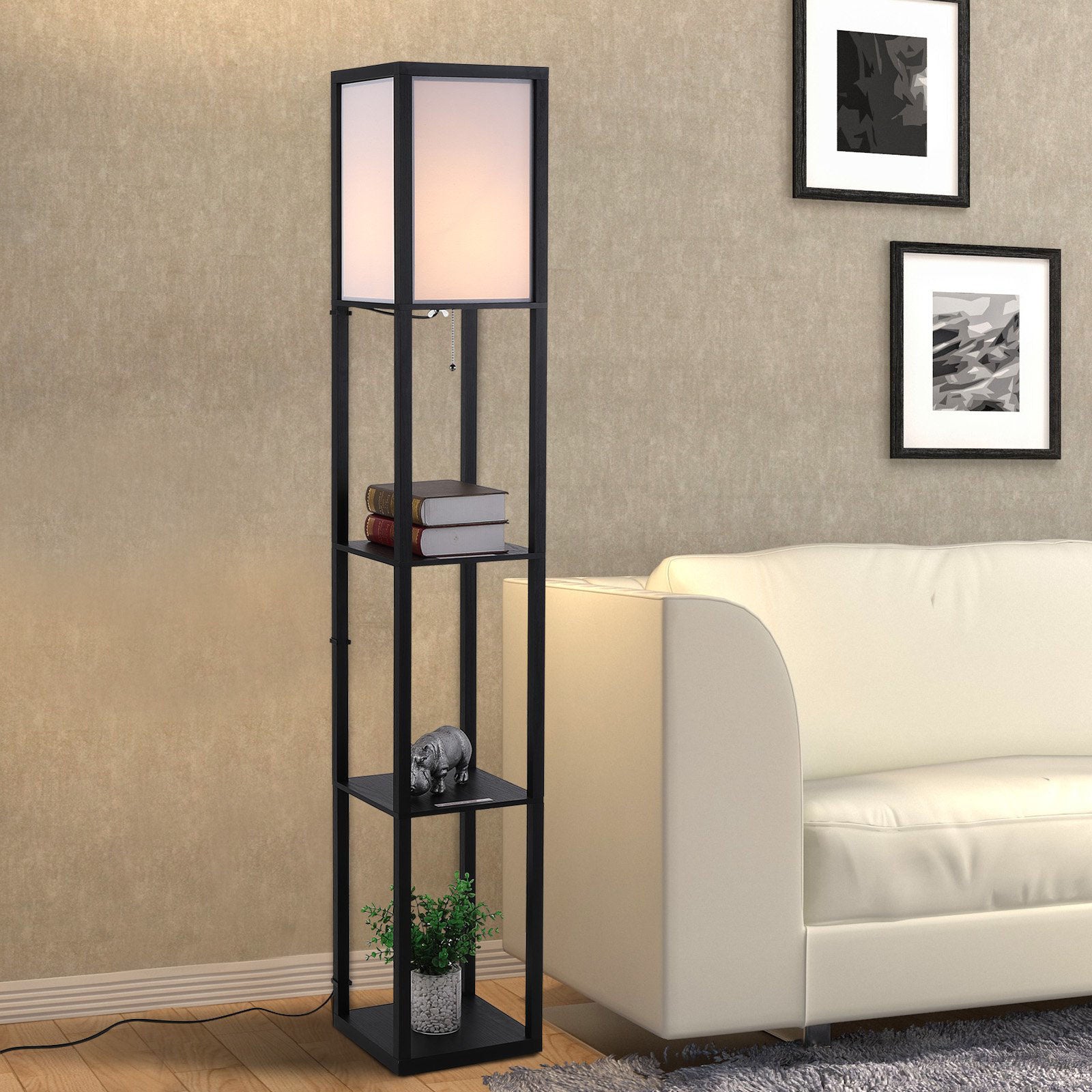 Nancy's Lagarto Floor Lamp - Standing Lamp - With 3 Compartments - Black - MDF