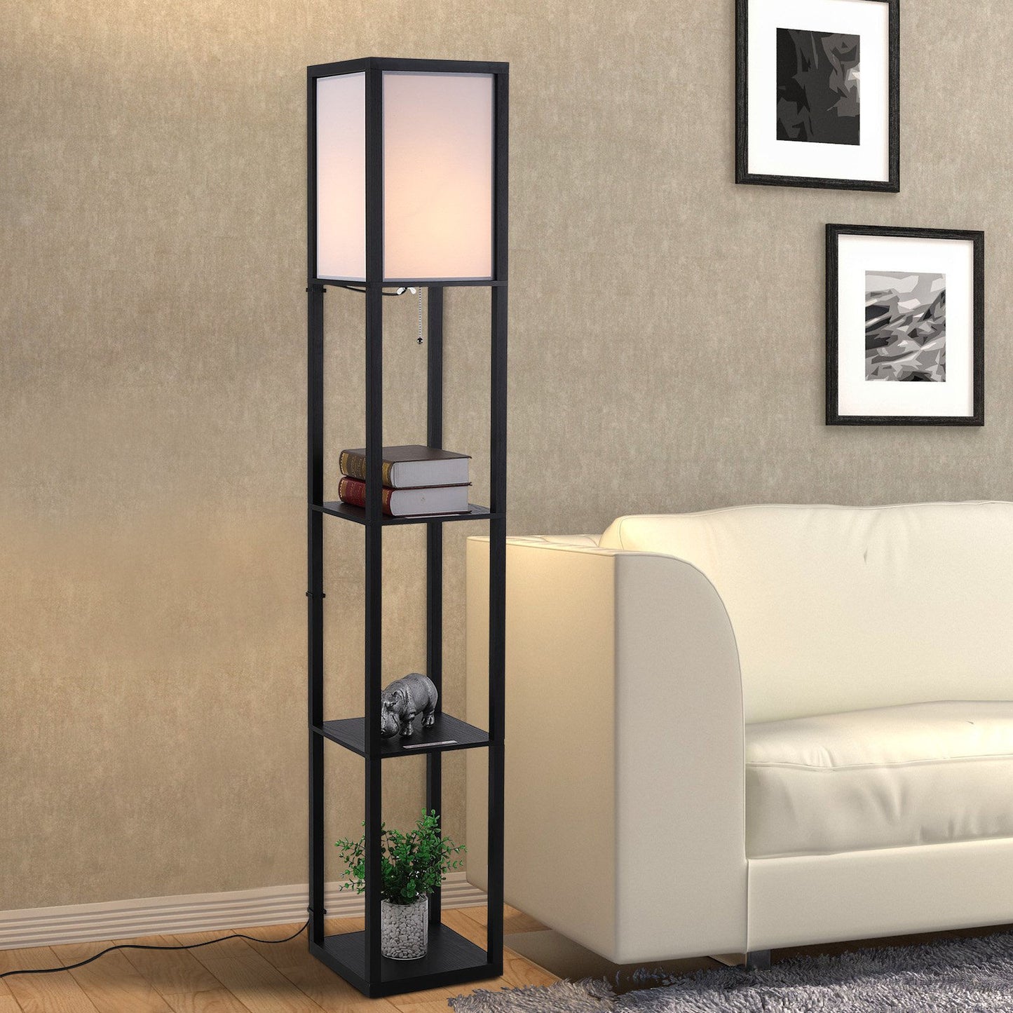 Nancy's Lagarto Vloerlamp - Staande Lamp - Met 3 vakken - Zwart - MDF