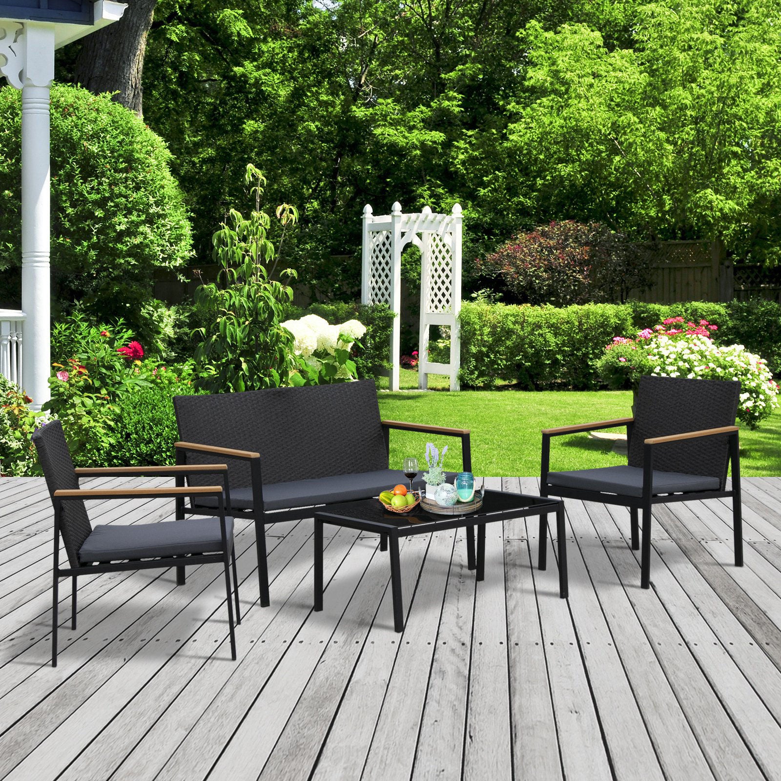 Nancy's Piedregal Tuinmeubelen - Zwart, Grijs - Metaal, Polyester, Glas - 22,83 cm x 25,98 cm x 29,52 cm