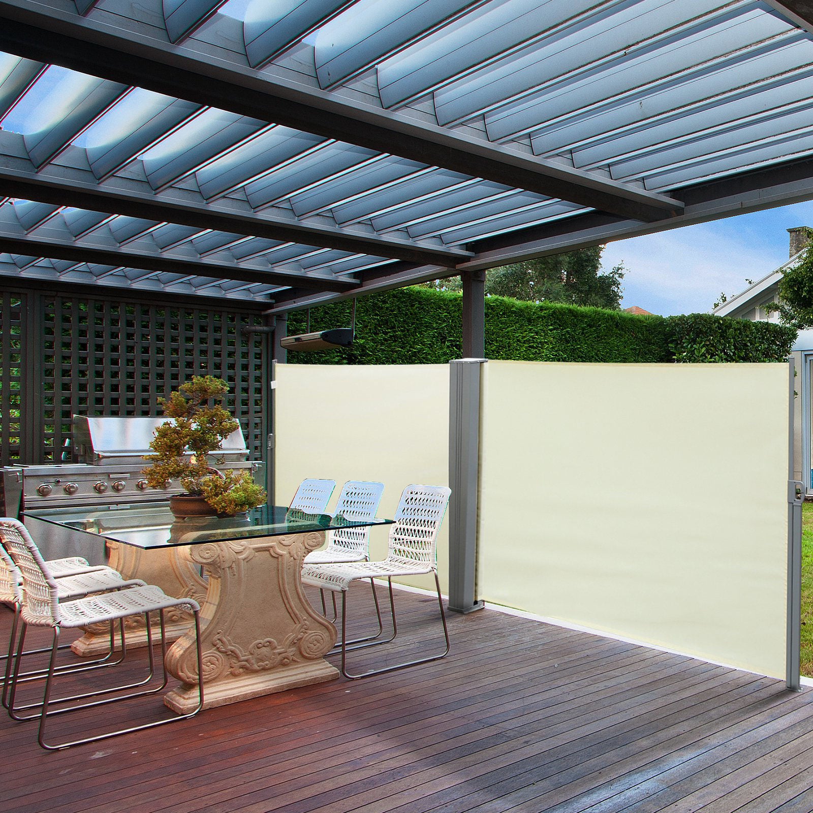 Nancy's Ranchito Double Side Luifel Privacy Screen - Crème - Polyester, Metaal - 236,22 cm x cm x 70,86 cm