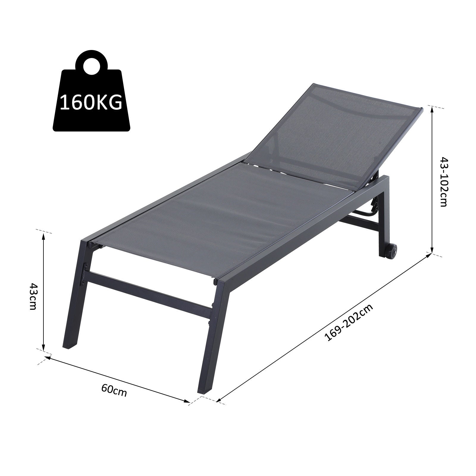 Nancy's Rancho Ligstoel Tuin - Grijs - Aluminium, Mesh - 66,53 cm x 25,59 cm x 40,15 cm