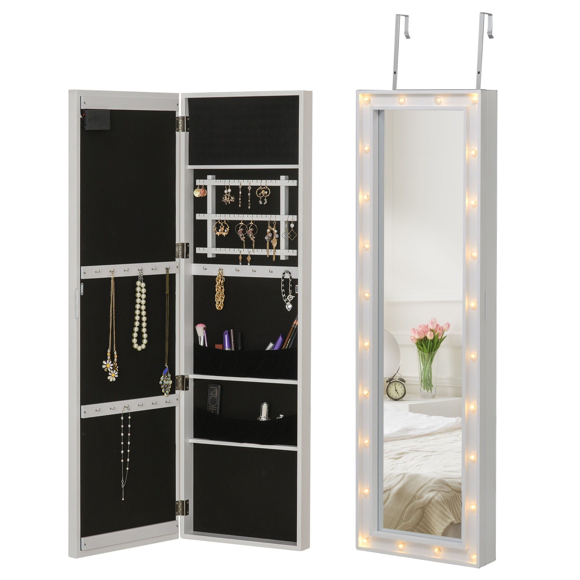 Armoire à miroir LED Nancy's Scotland - Blanc - Bois manufacturé, Verre, PS - 14,4 cm x 3,14 cm x 47,24 cm