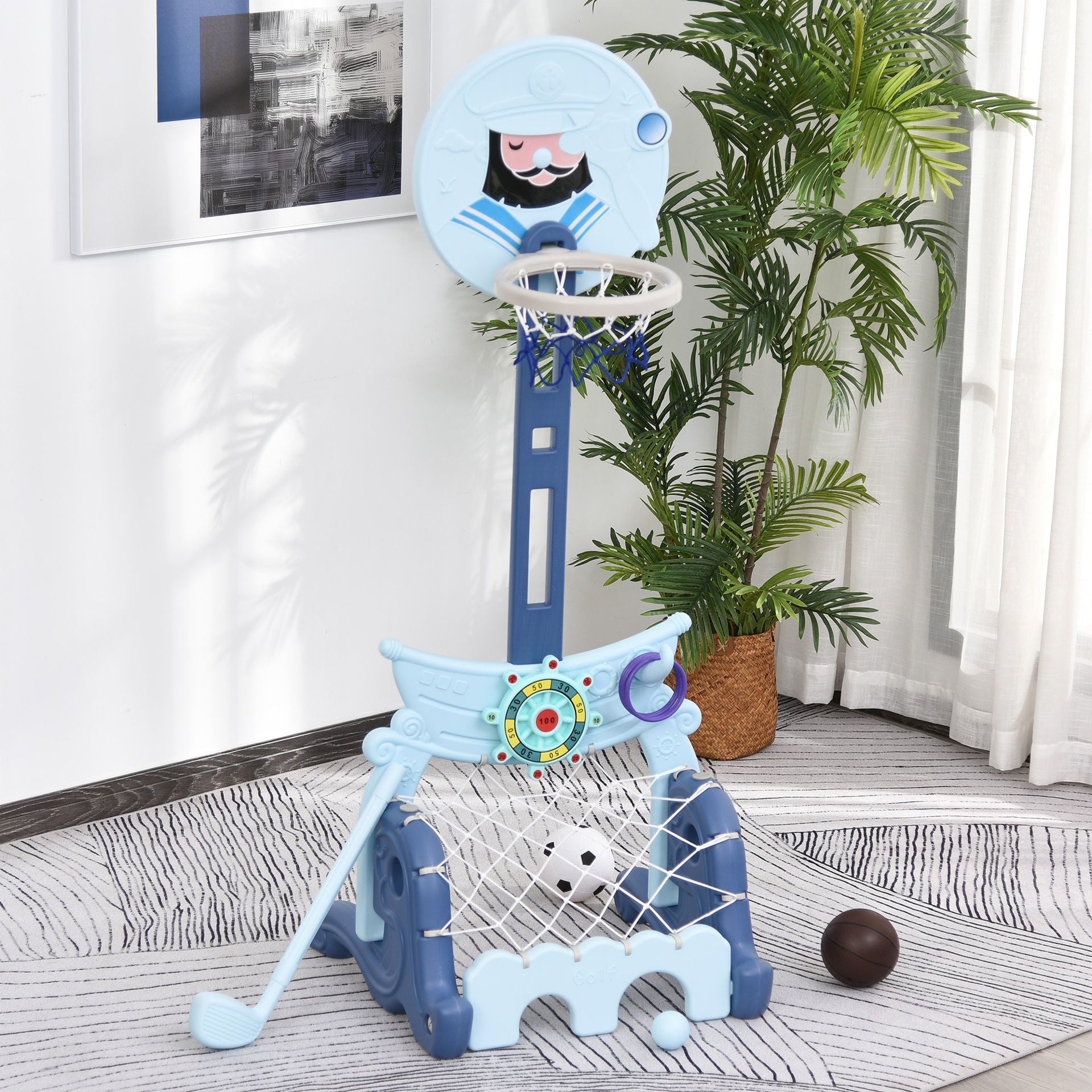 Nancy's Thracië Basketbal Stand Set 4-in-1 - Blauw - Hdpe - 22,83 cm x 22,04 cm x 60,62 cm