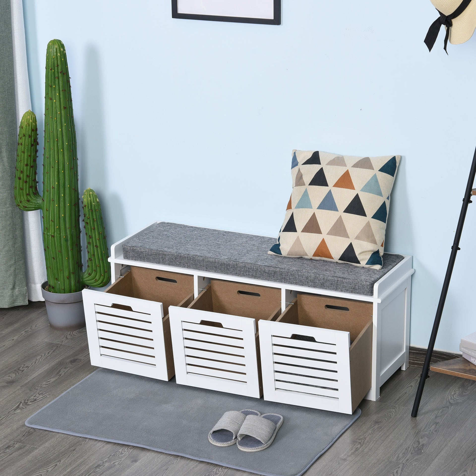 Nancy's Trapiche Schoenbank Schoenenrek - Grijs, Wit - Schuim, Mdf, Linnen - 42,51 cm x 13,77 cm x 16,92 cm