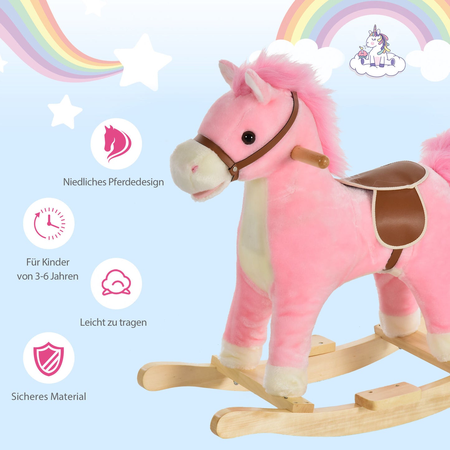 Nancy's Tu-Tu Camp Children Rocking Horse Baby - Roze - Pluche, Hout, Staal - 25,59 cm x 12,79 cm x 24,01 cm
