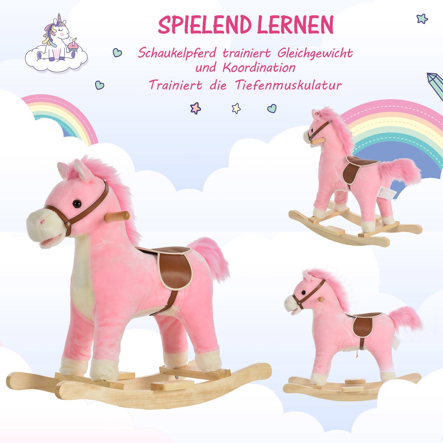 Nancy's Tu-Tu Camp Children Rocking Horse Baby - Roze - Pluche, Hout, Staal - 25,59 cm x 12,79 cm x 24,01 cm