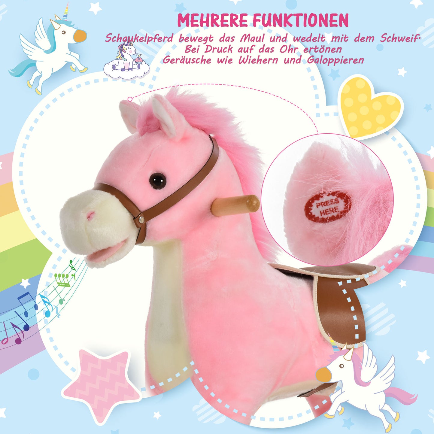 Nancy's Tu-Tu Camp Children Rocking Horse Baby - Roze - Pluche, Hout, Staal - 25,59 cm x 12,79 cm x 24,01 cm