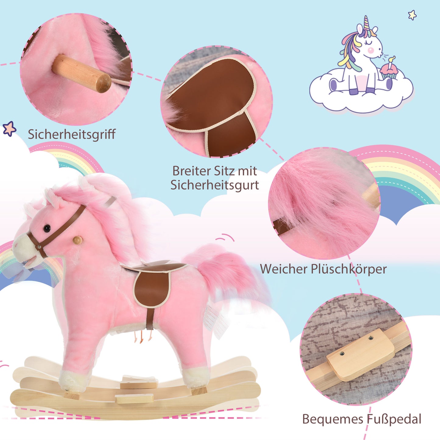 Nancy's Tu-Tu Camp Children Rocking Horse Baby - Roze - Pluche, Hout, Staal - 25,59 cm x 12,79 cm x 24,01 cm