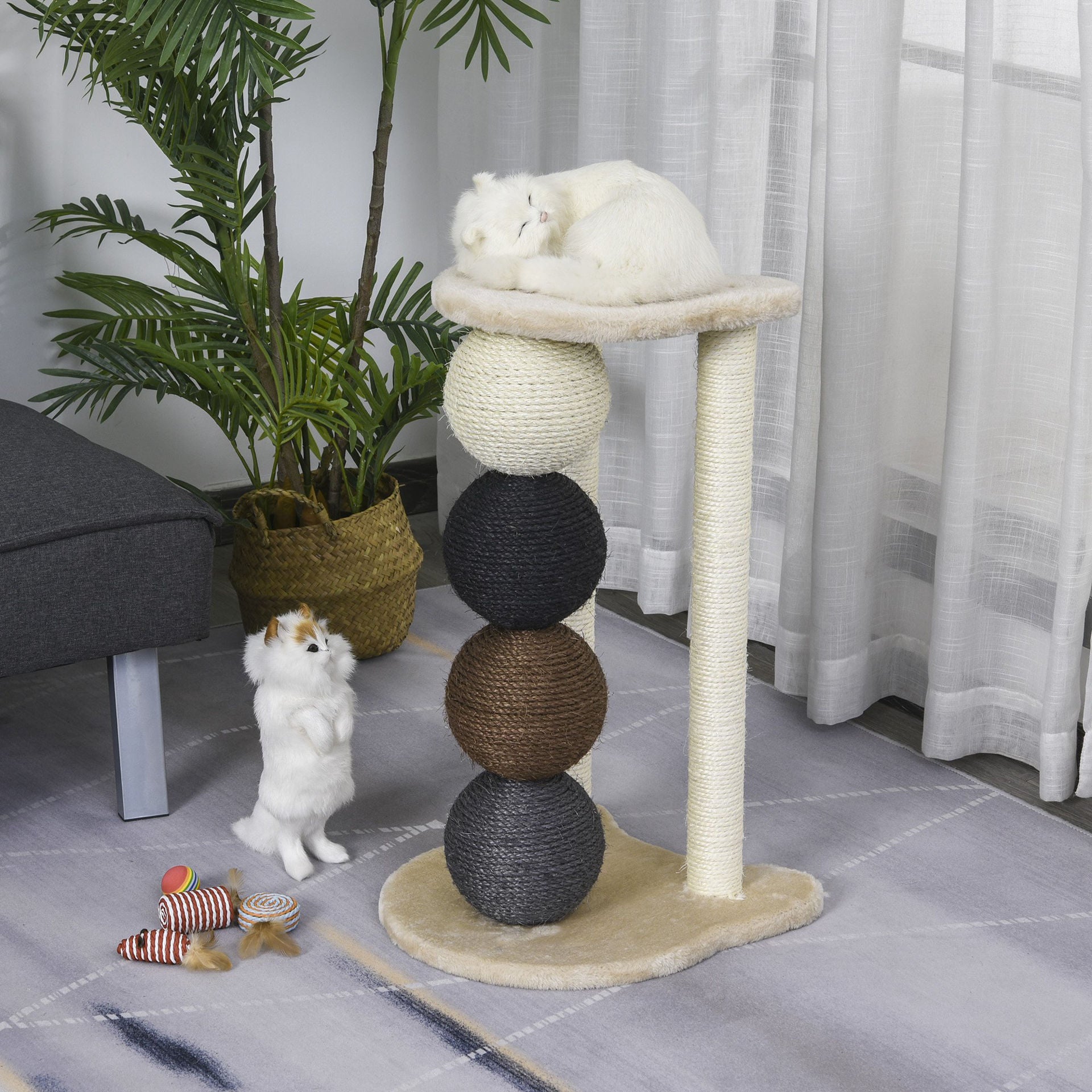 Arbre à chat Nancy's Douze - Poteau pour chat - Arbre à chat avec plateforme - Beige - ± 40 x 40 x 65 cm