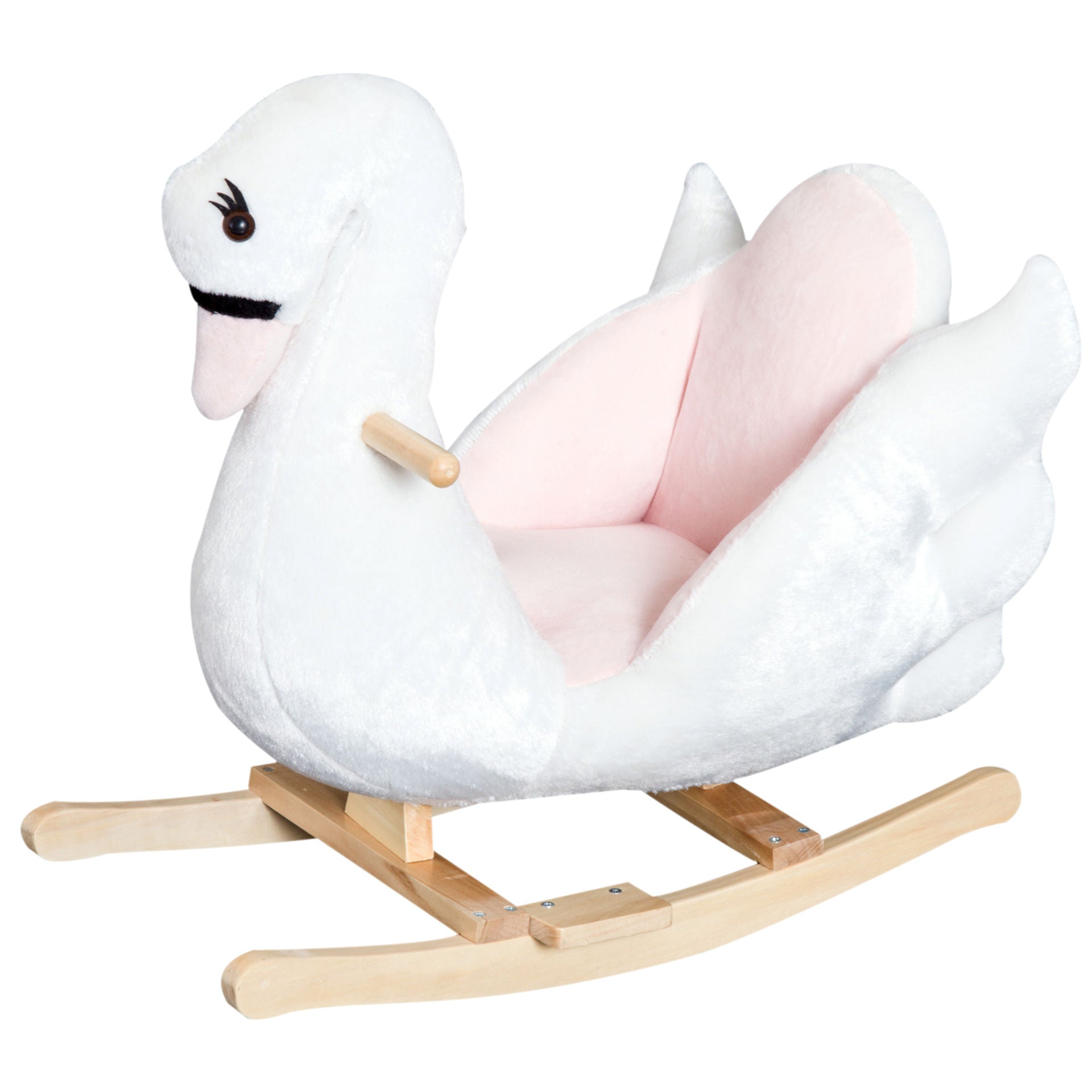 Nancy's Central Rocking Animal Swan - Roze, Wit - Pluche, Hout, Staal - L60 x B32 x H55 cm