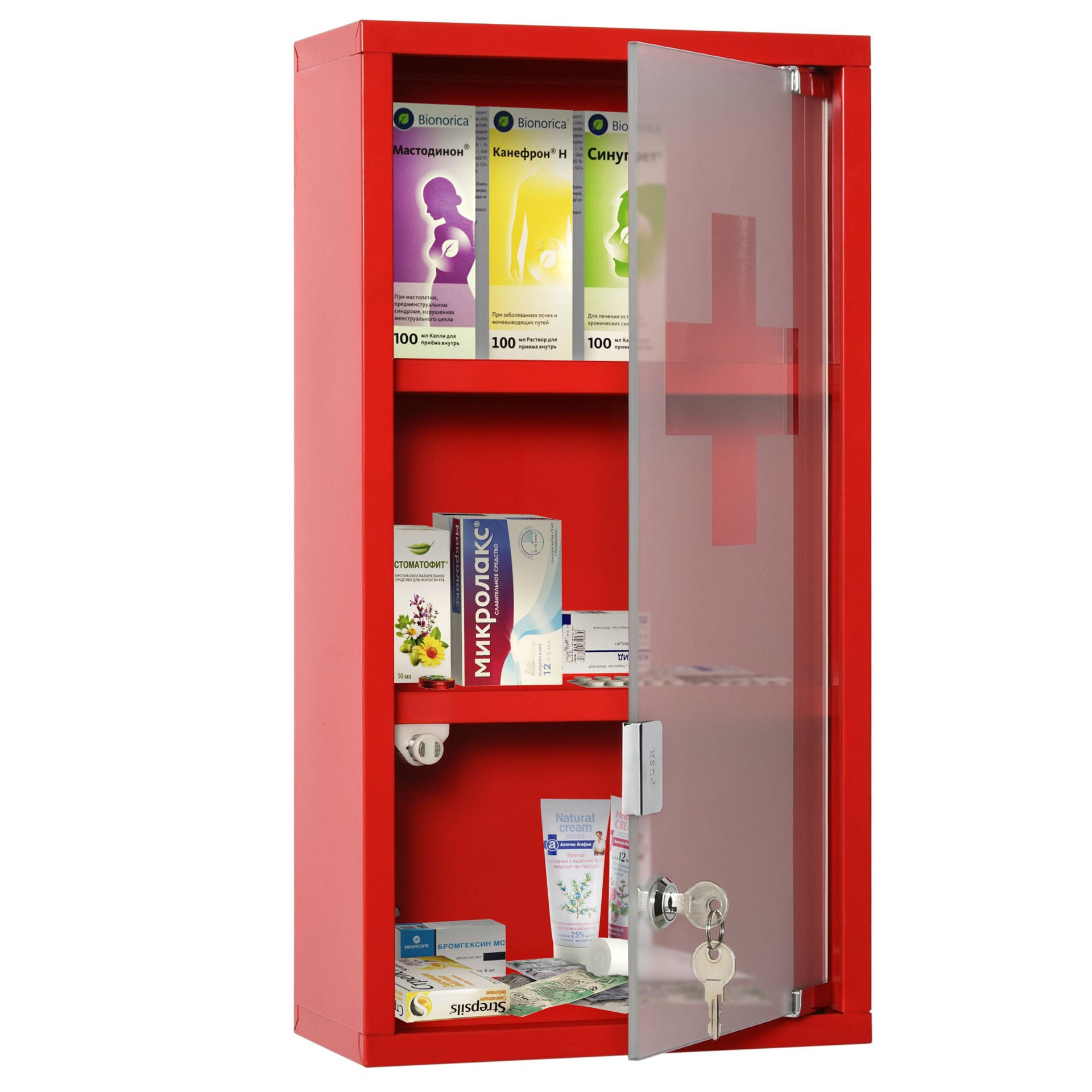 Nancy's Lark Cay Medicijnkastje - Rood - Staal, Glas - 9,84 cm x 4,72 cm x 18,89 cm