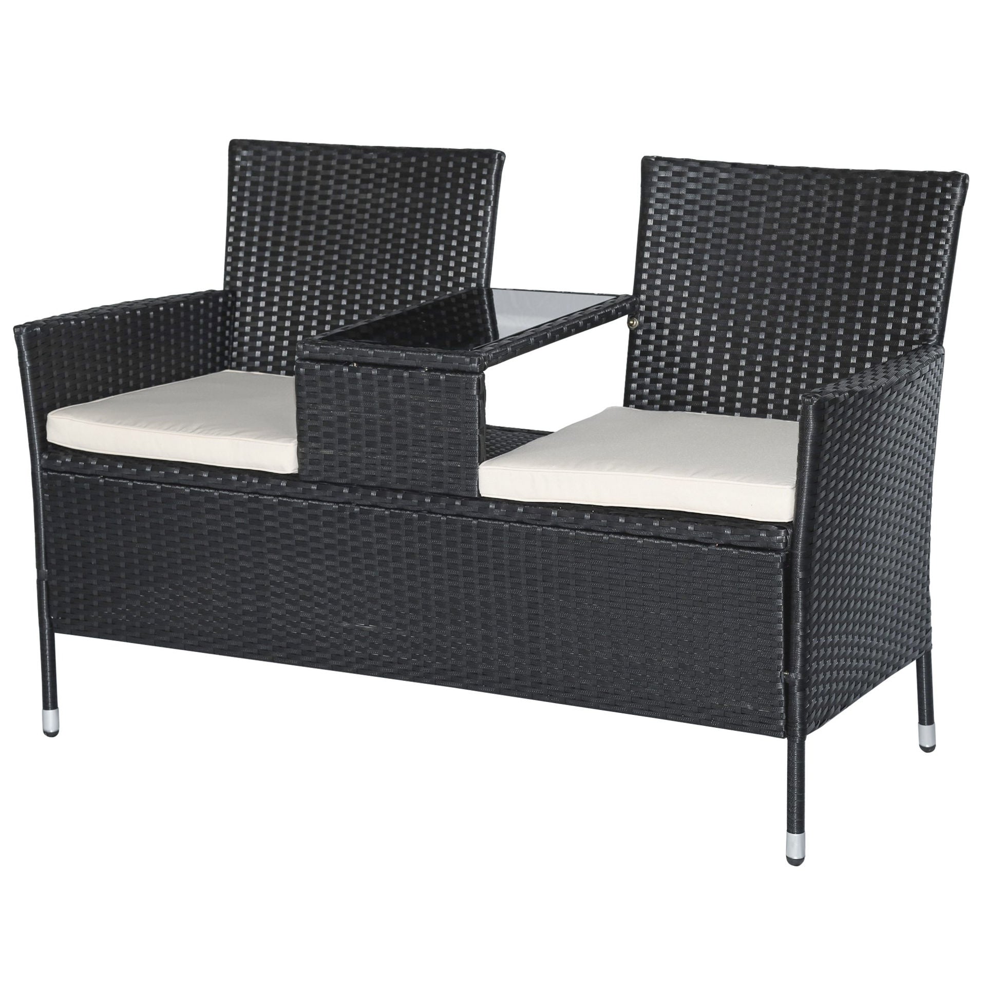 Banc de jardin Nancy's Round Cay Poly - Noir / Beige - Rotin - ± 130 x 60 x 85 cm