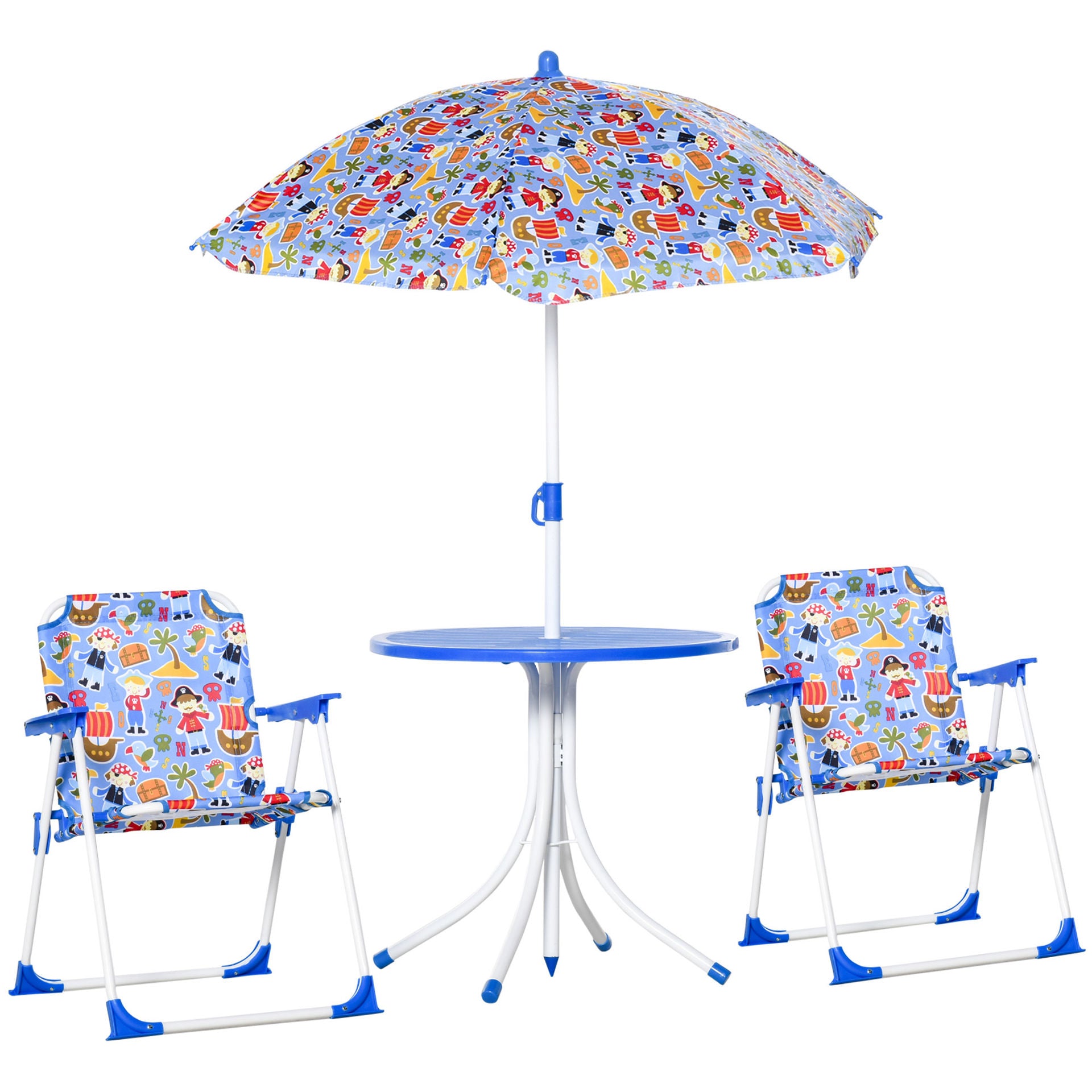 Nancy's Jalacte 4-delige kinderset tuintafel 2 klapstoelen parasol camping kinderzitset tuinmeubilair voor 3-5 jaar blauw