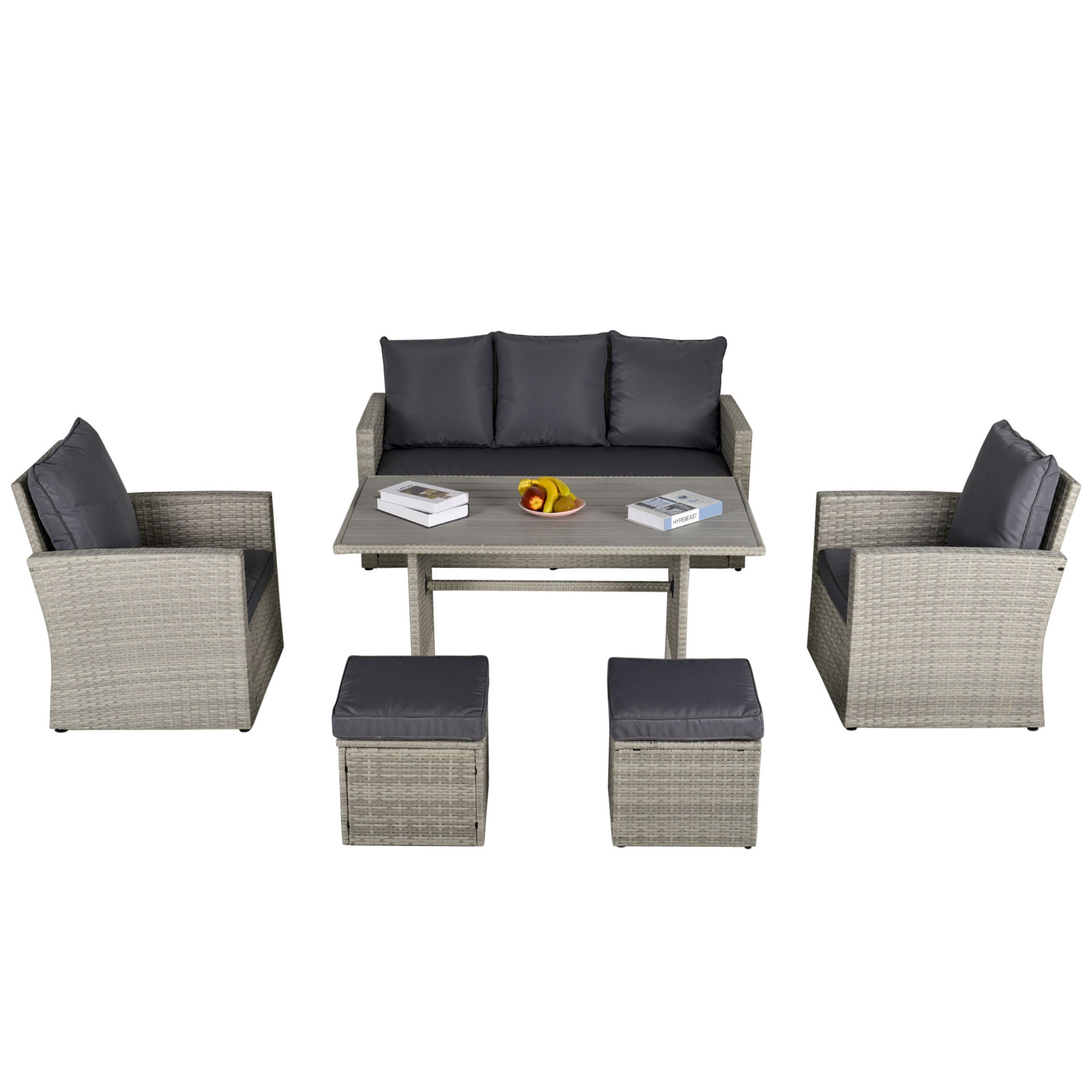 Nancy's Round Cay Garden Dining Set Sofa - Grijs - Staal, Pe Rotan, Polyester - 62,6 cm x 28,35 cm x 31,89 cm