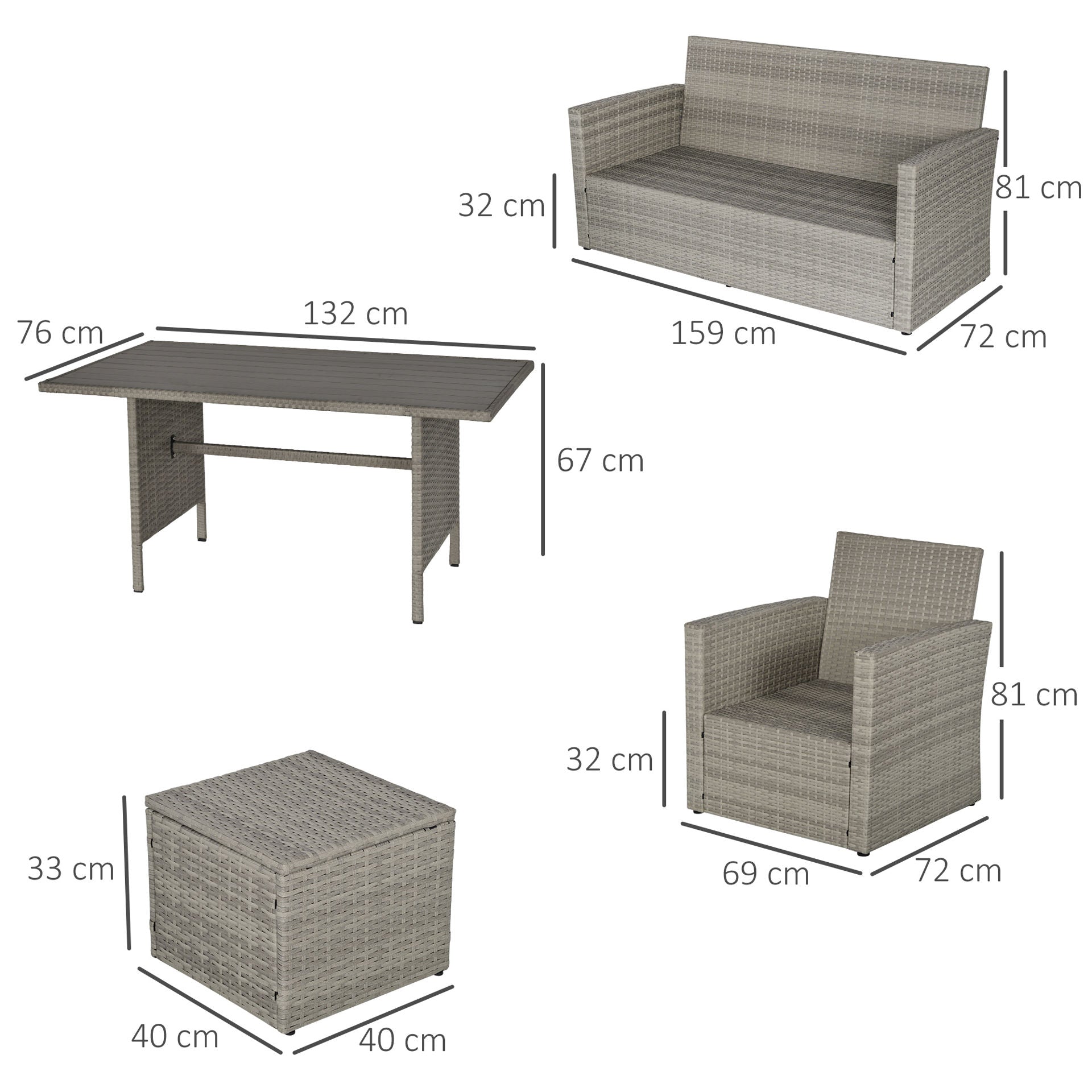 Nancy's Round Cay Garden Dining Set Sofa - Grijs - Staal, Pe Rotan, Polyester - 62,6 cm x 28,35 cm x 31,89 cm