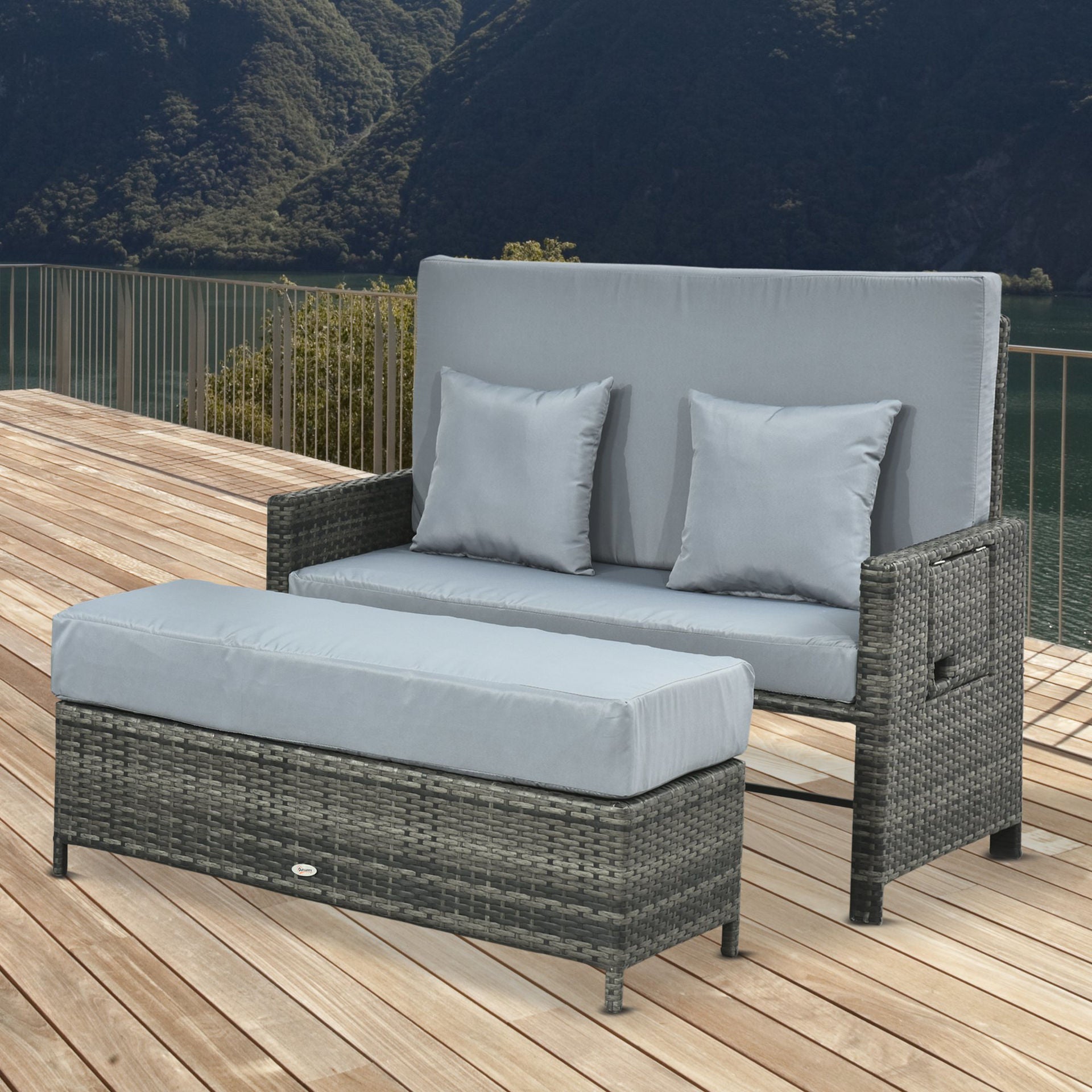 Nancy's Tarpum Cay Lounge Sofa 2-Zits met verstelbare functie, uitschuifbare voetsteun met opbergruimte, zitkussen