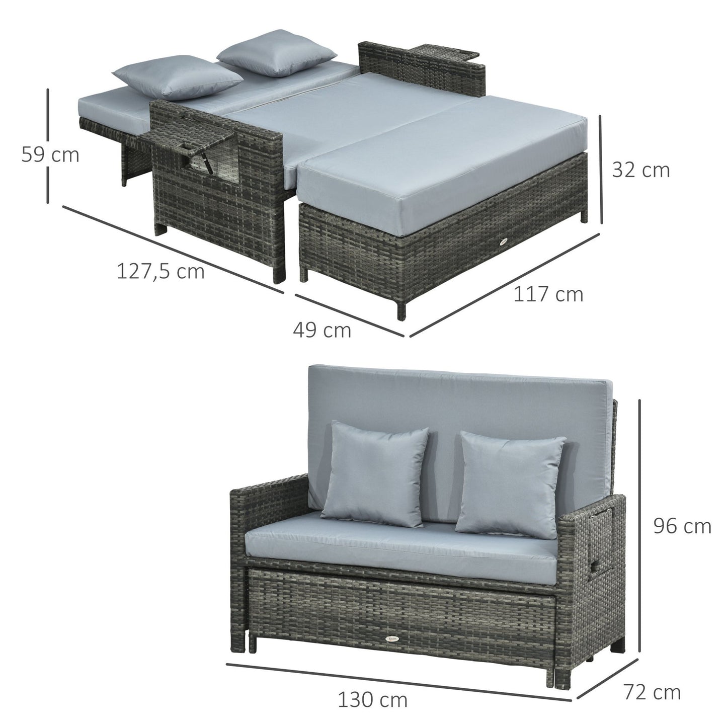 Nancy's Tarpum Cay Lounge Sofa 2-Zits met verstelbare functie, uitschuifbare voetsteun met opbergruimte, zitkussen