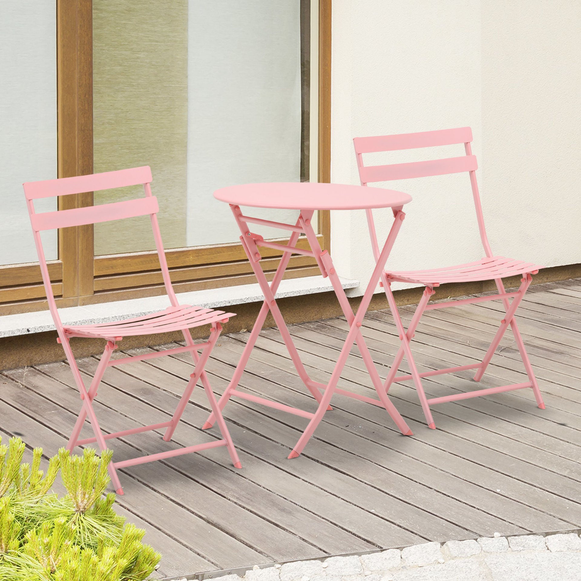 Nancy's Bridge Bay Tuinset voor 2 personen Balkonmeubelset Bistrotafel met 2 stoelen voor binnentuin inklapbaar Roze